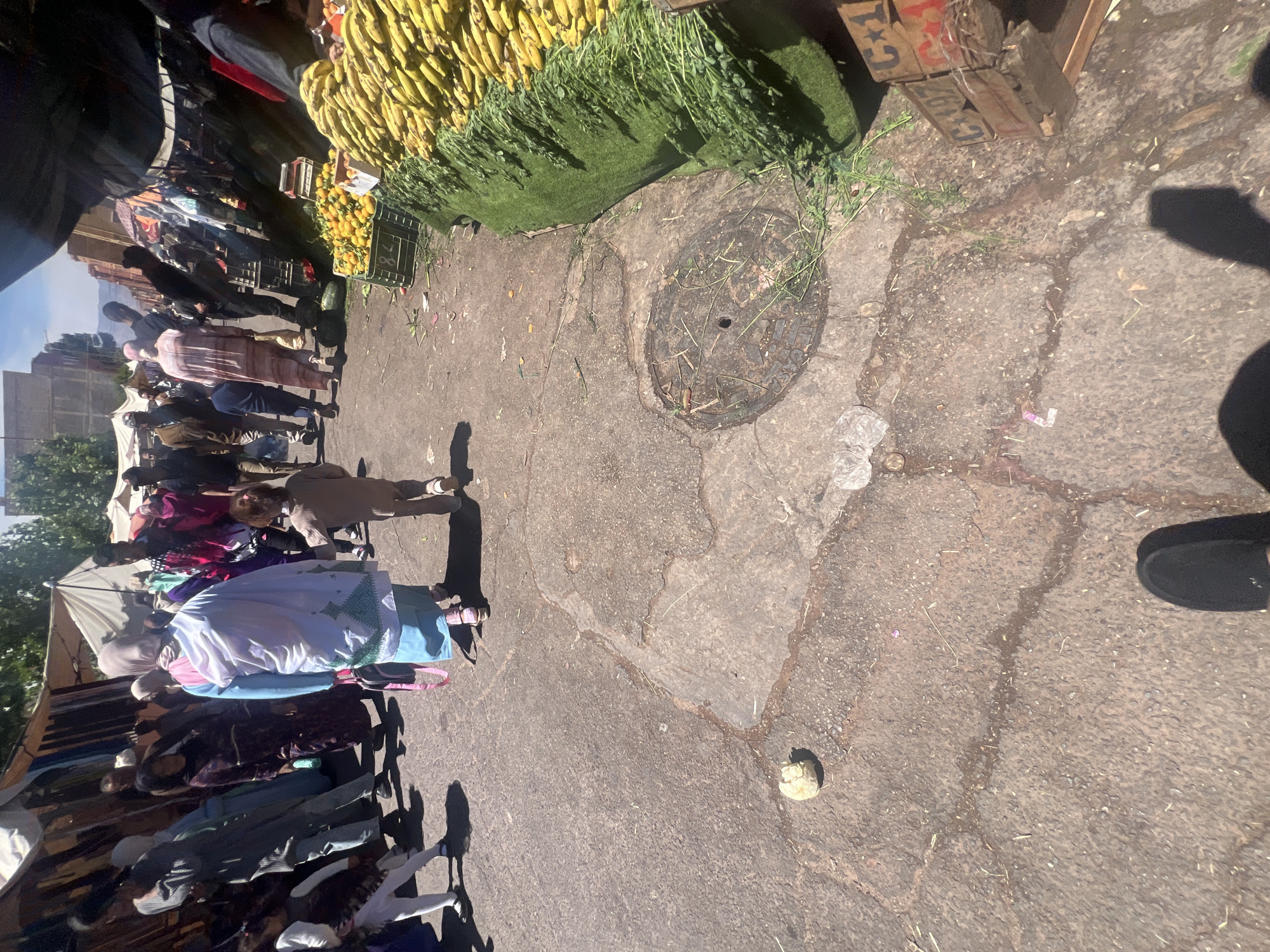 Street market bustles with vendors and shoppers in Ouaouizert