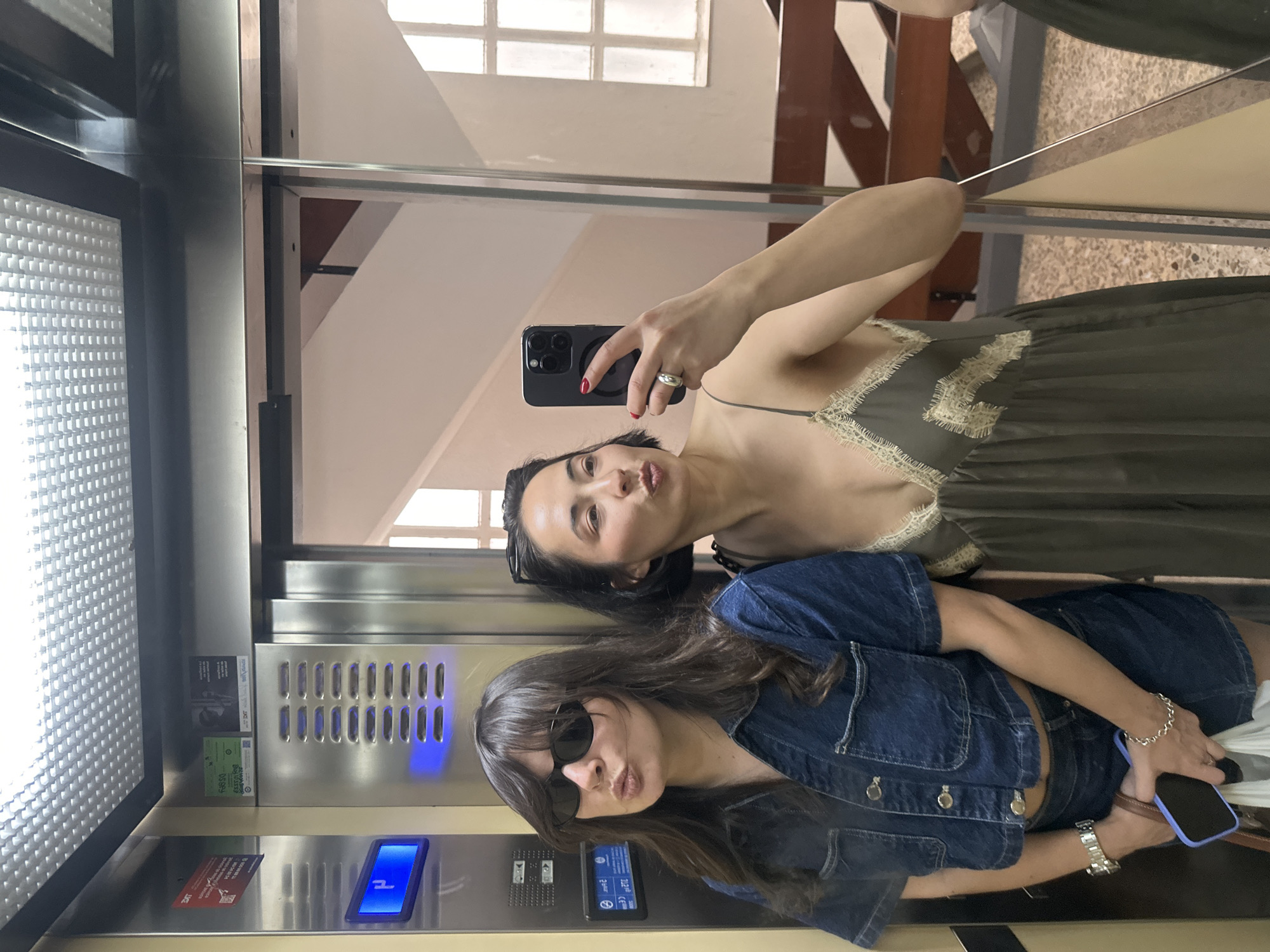 Women Take Selfie in Santiago de Compostela Elevator