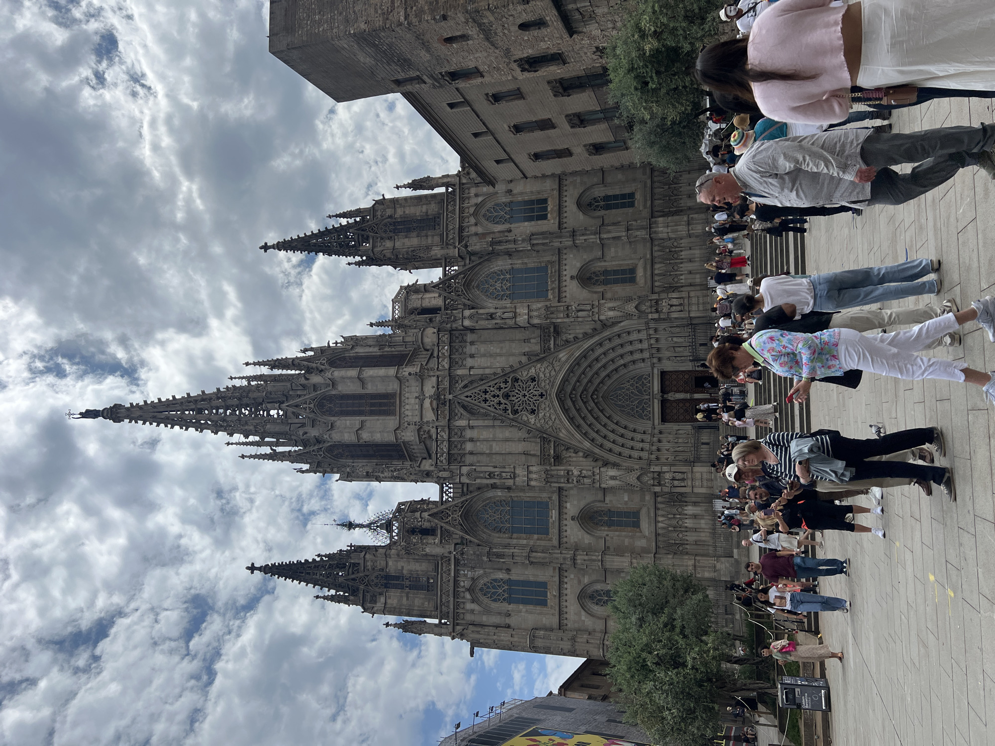 Tourists gather at Barcelona's Gothic Cathedral