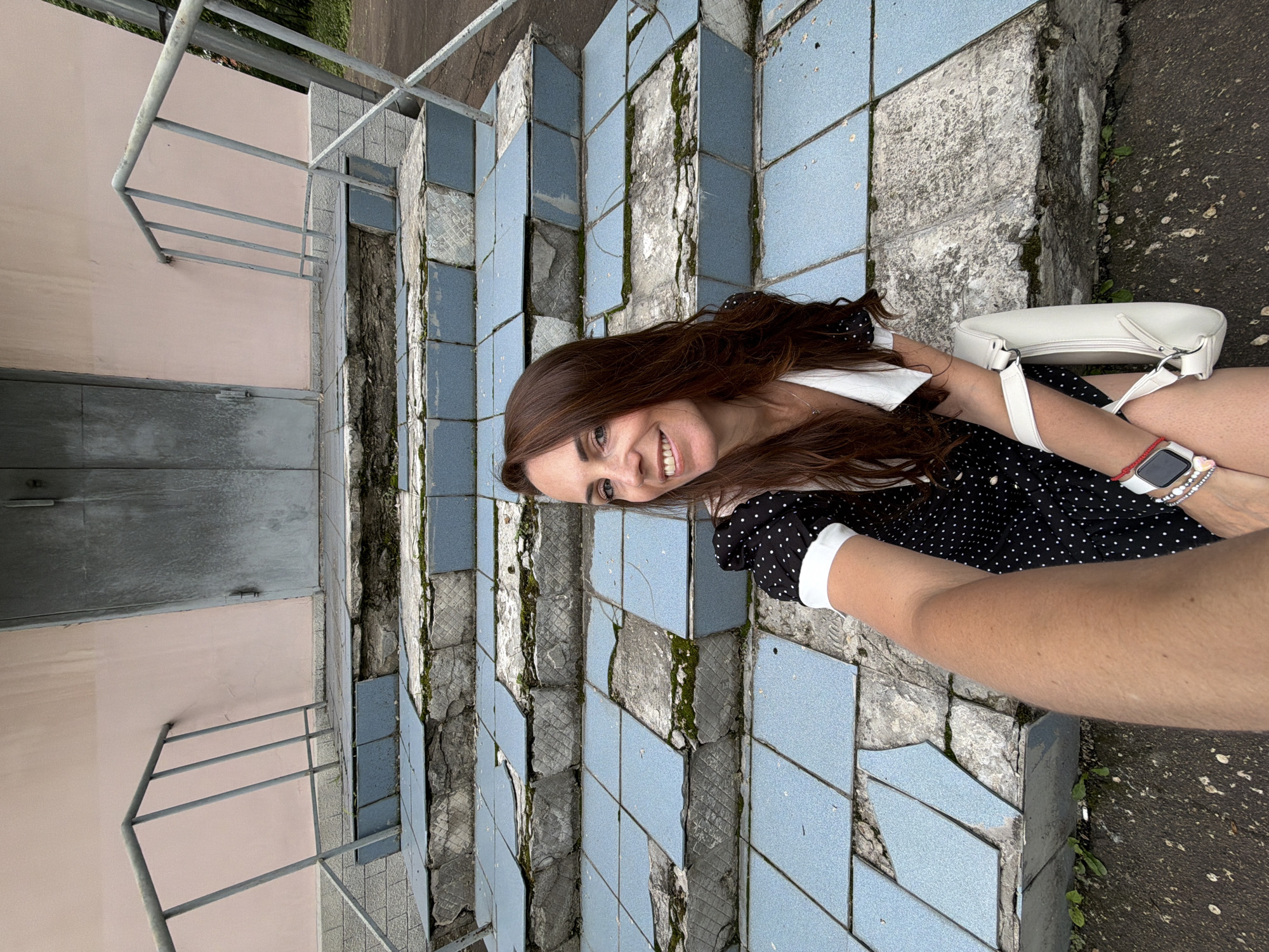 Selfie session outside a pink building in Birobidzhan, Russia