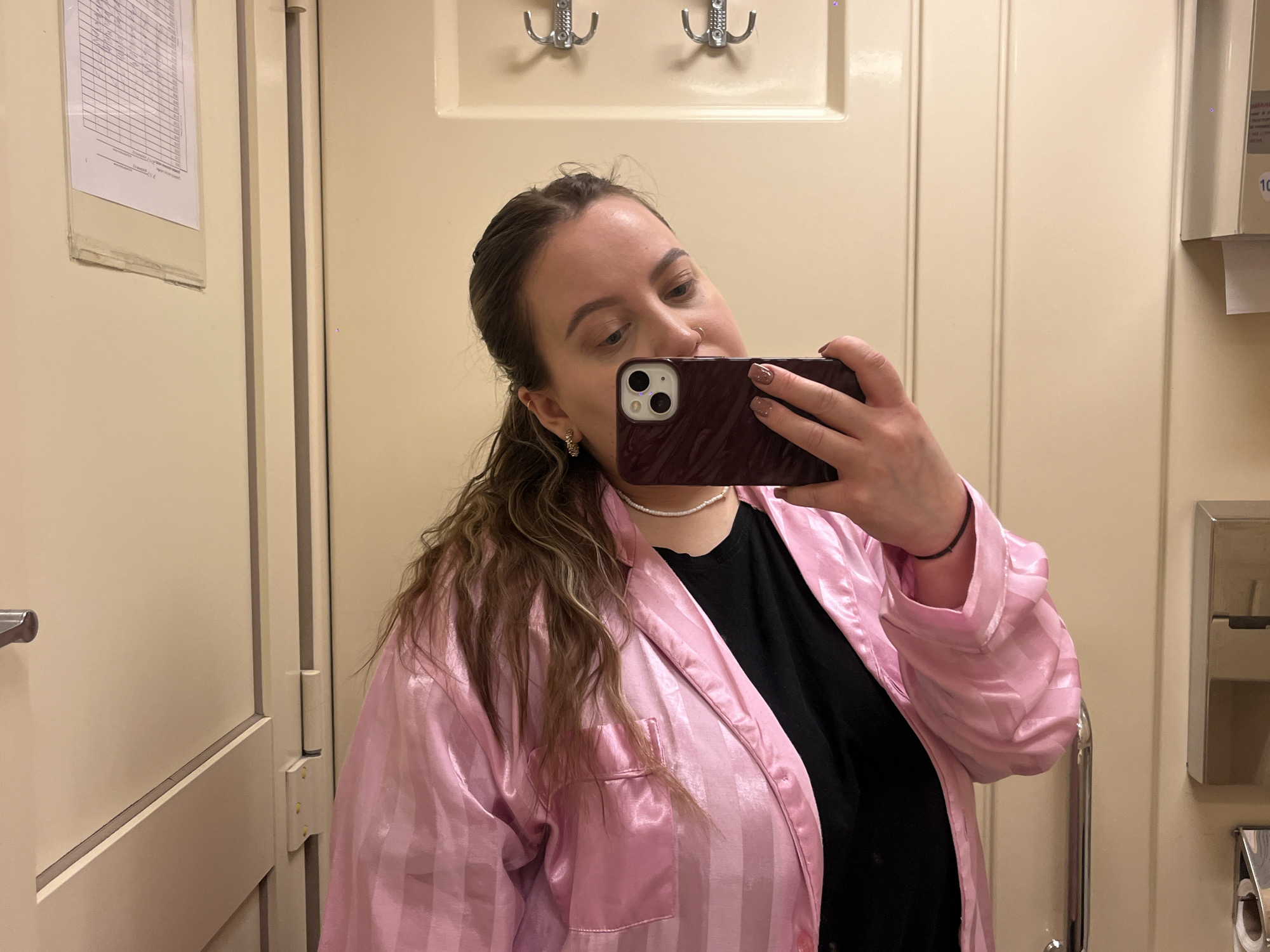 Woman takes bathroom selfie in Volgograd public restroom