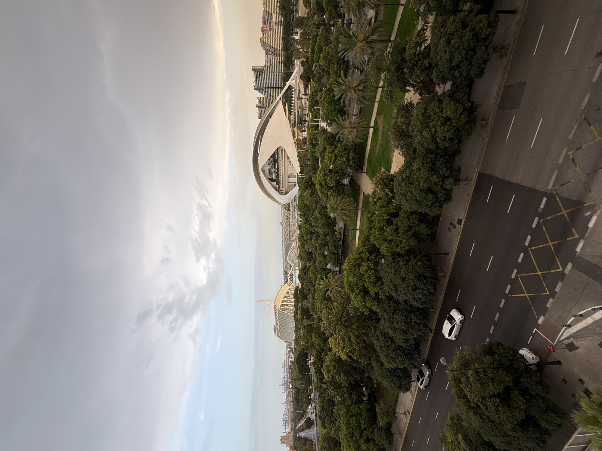 Valencia's City of Arts and Sciences from above on a cloudy afternoon