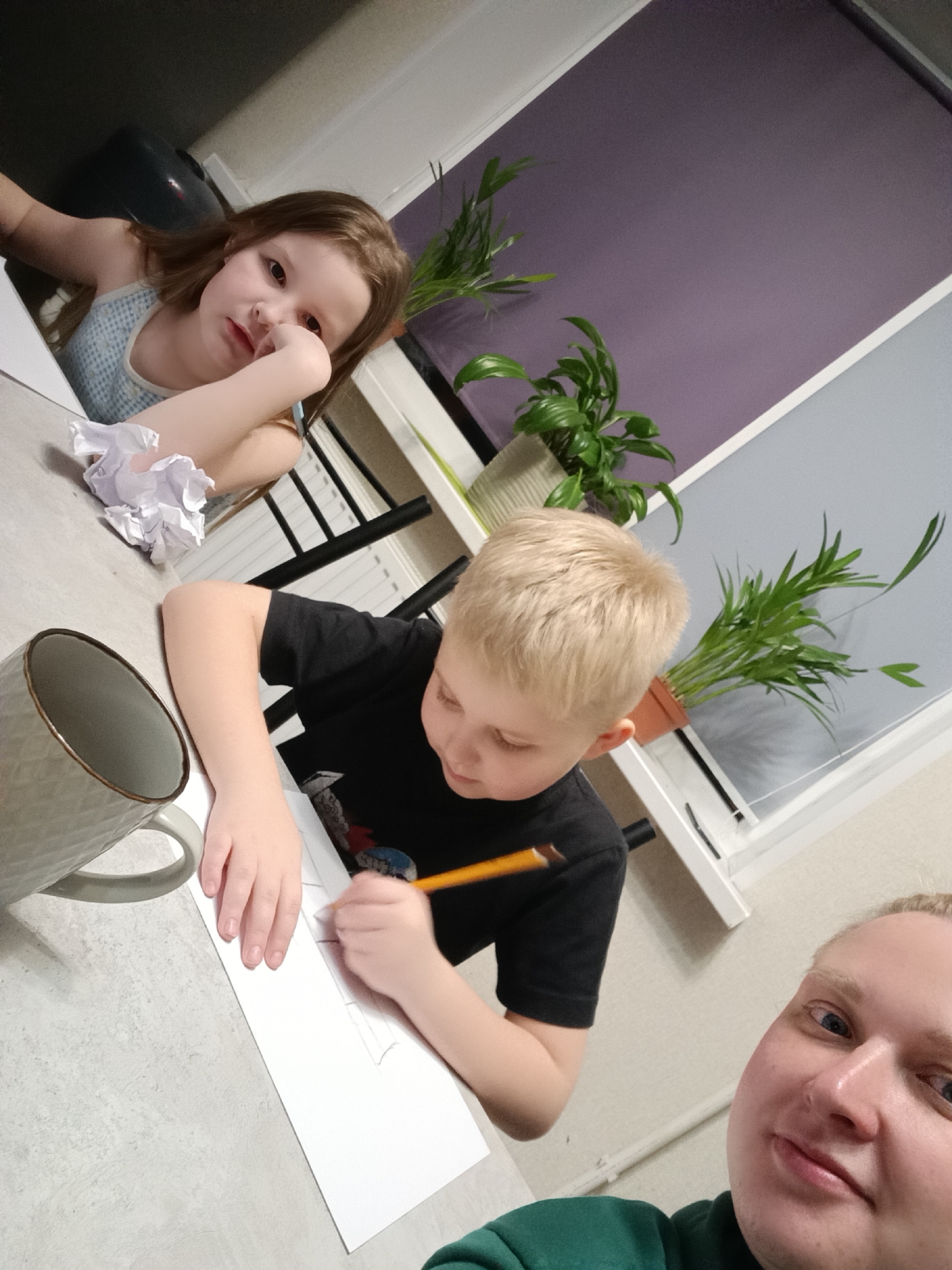 Woman takes selfies with children in Chaikovsky, Russia