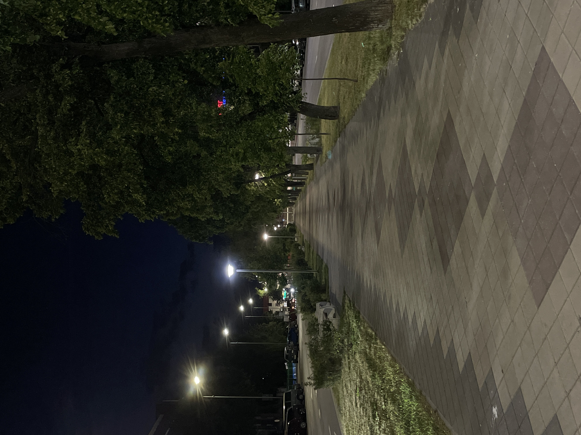 Illuminated pedestrian walkway documented in Brest, Belarus at night