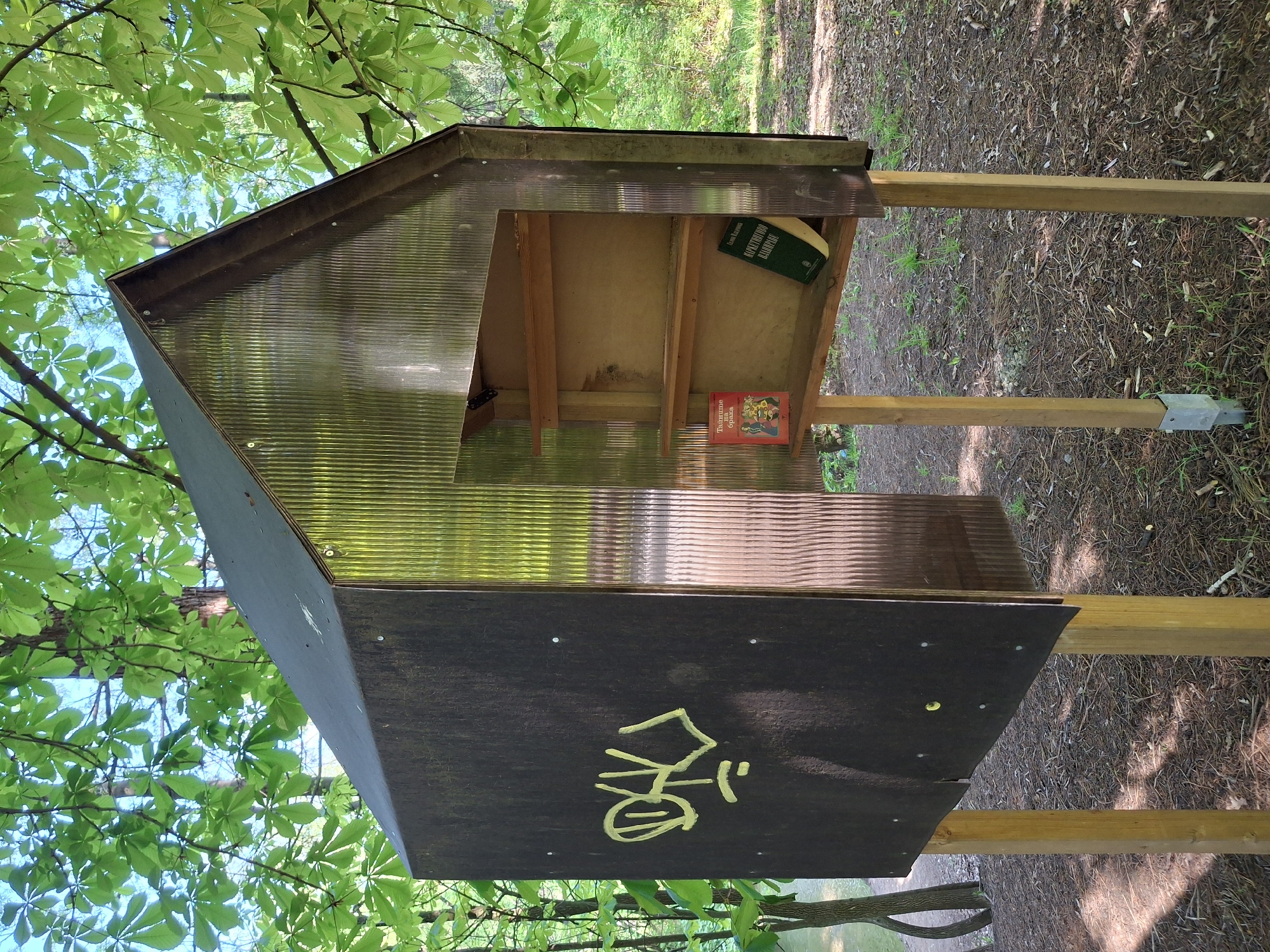 Afternoon park walk captures little library, wildlife, stream views