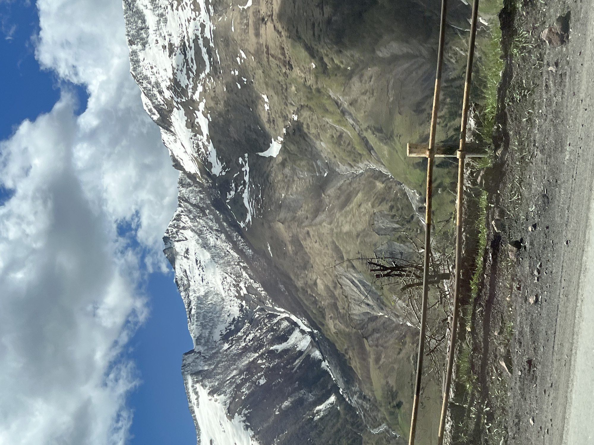 Mountain landscape with snow-capped peaks observed in Zemo Mleta, Georgia