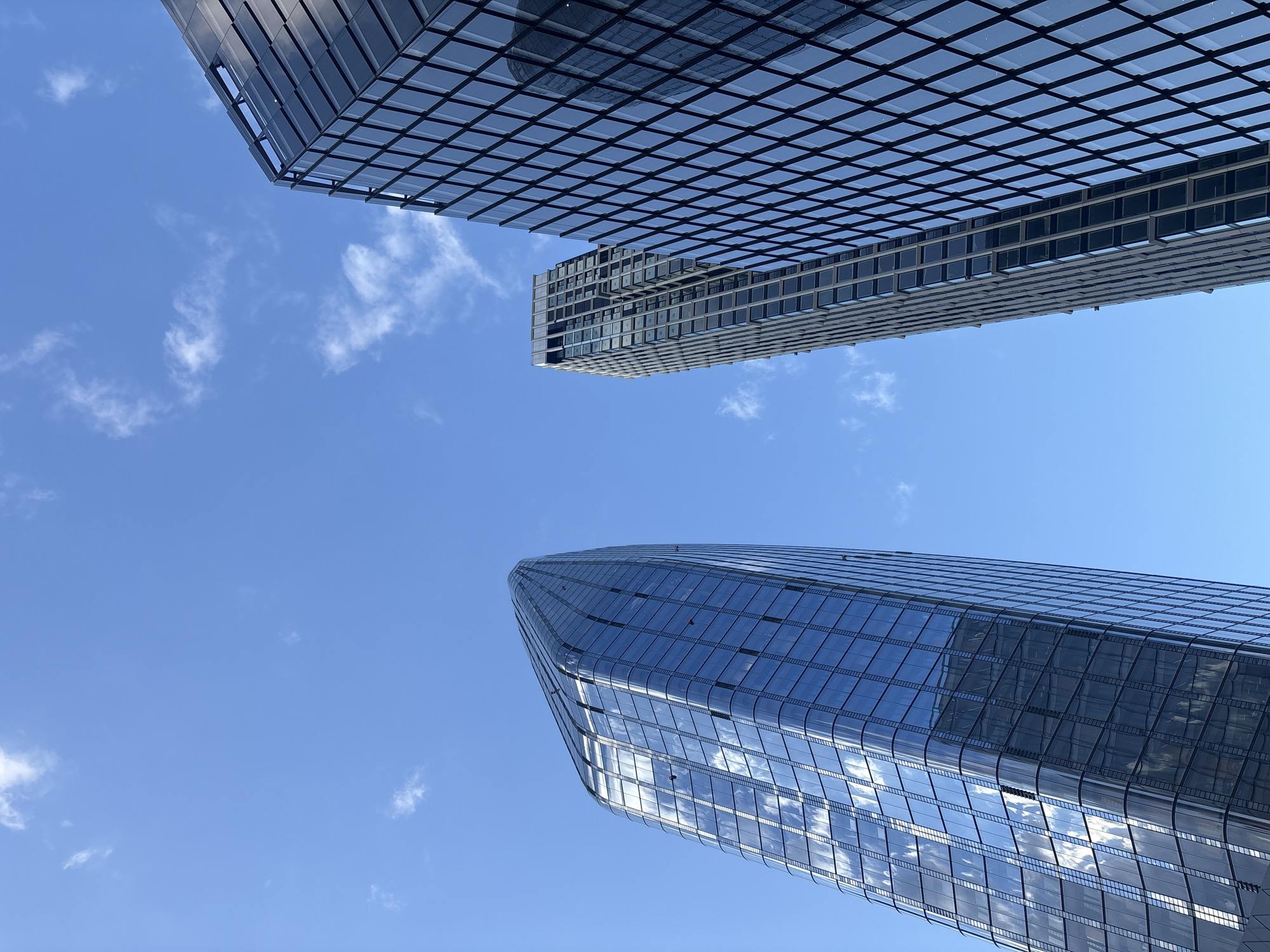 Modern London buildings photographed from low angle