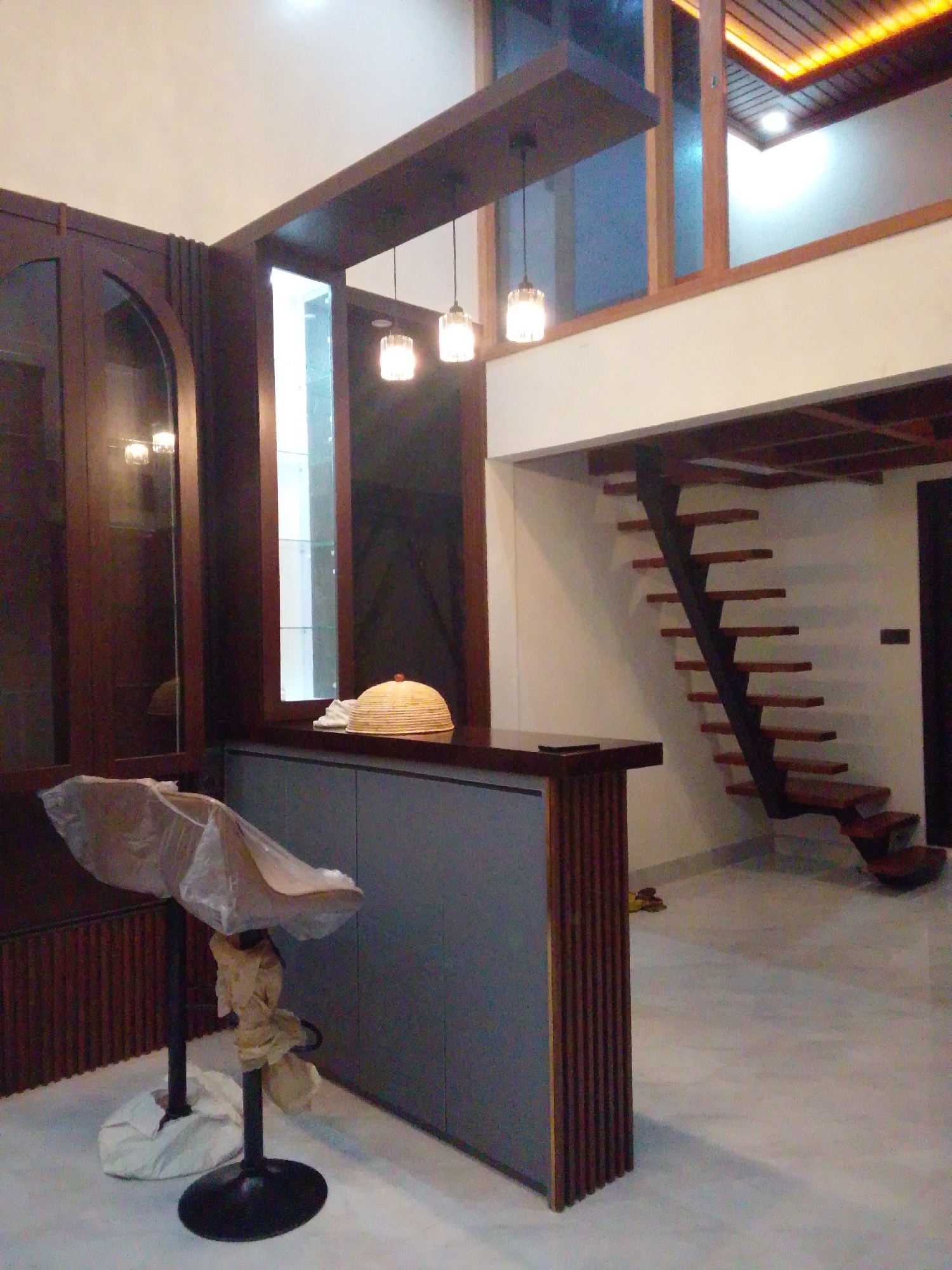 Evening scenes: modern interior and quiet nighttime street