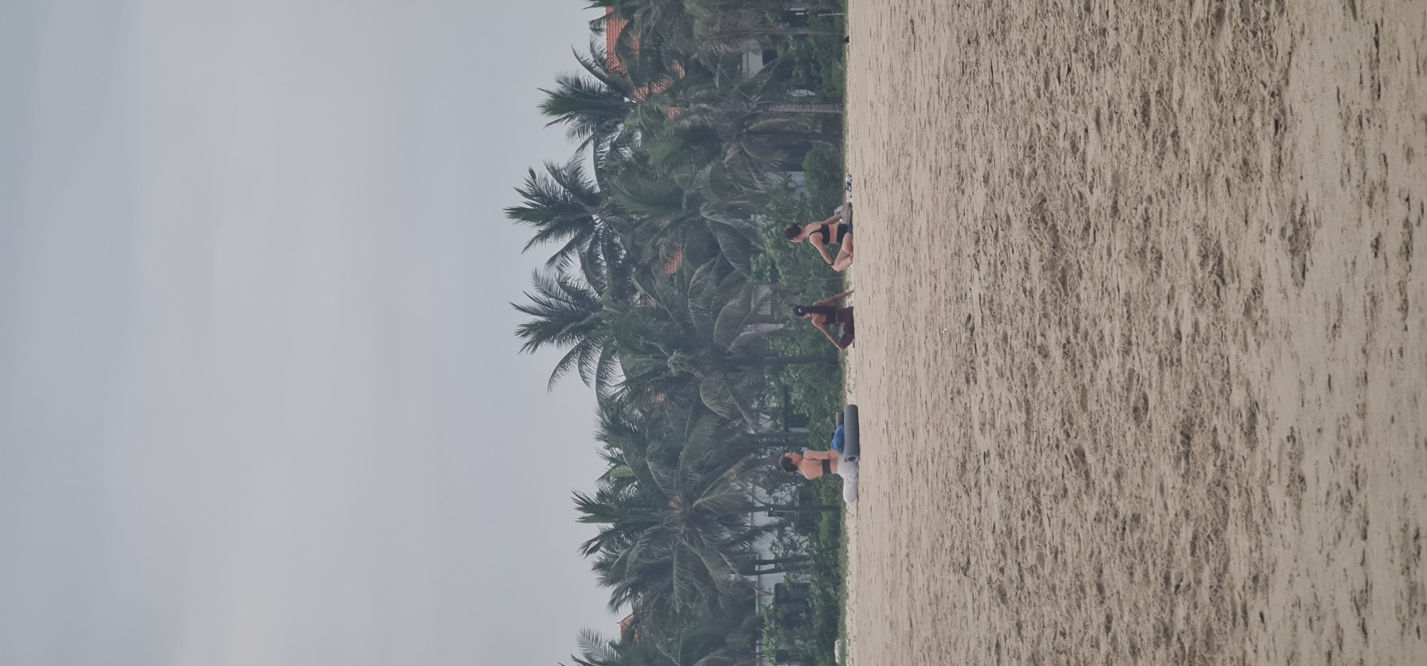 Group gathers on Đà Nẵng beach under overcast skies