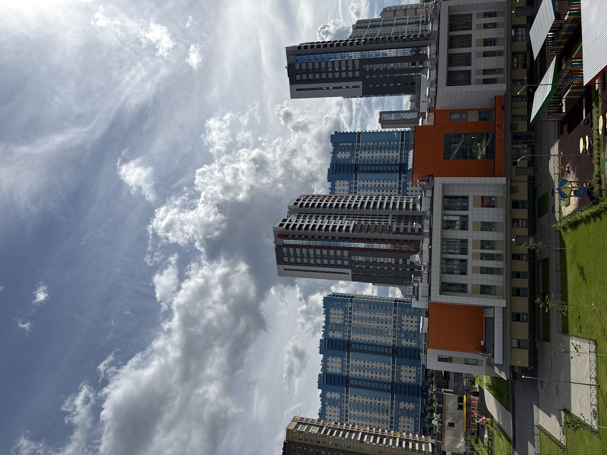 Modern apartments and dramatic skies in Pargolovo, Russia