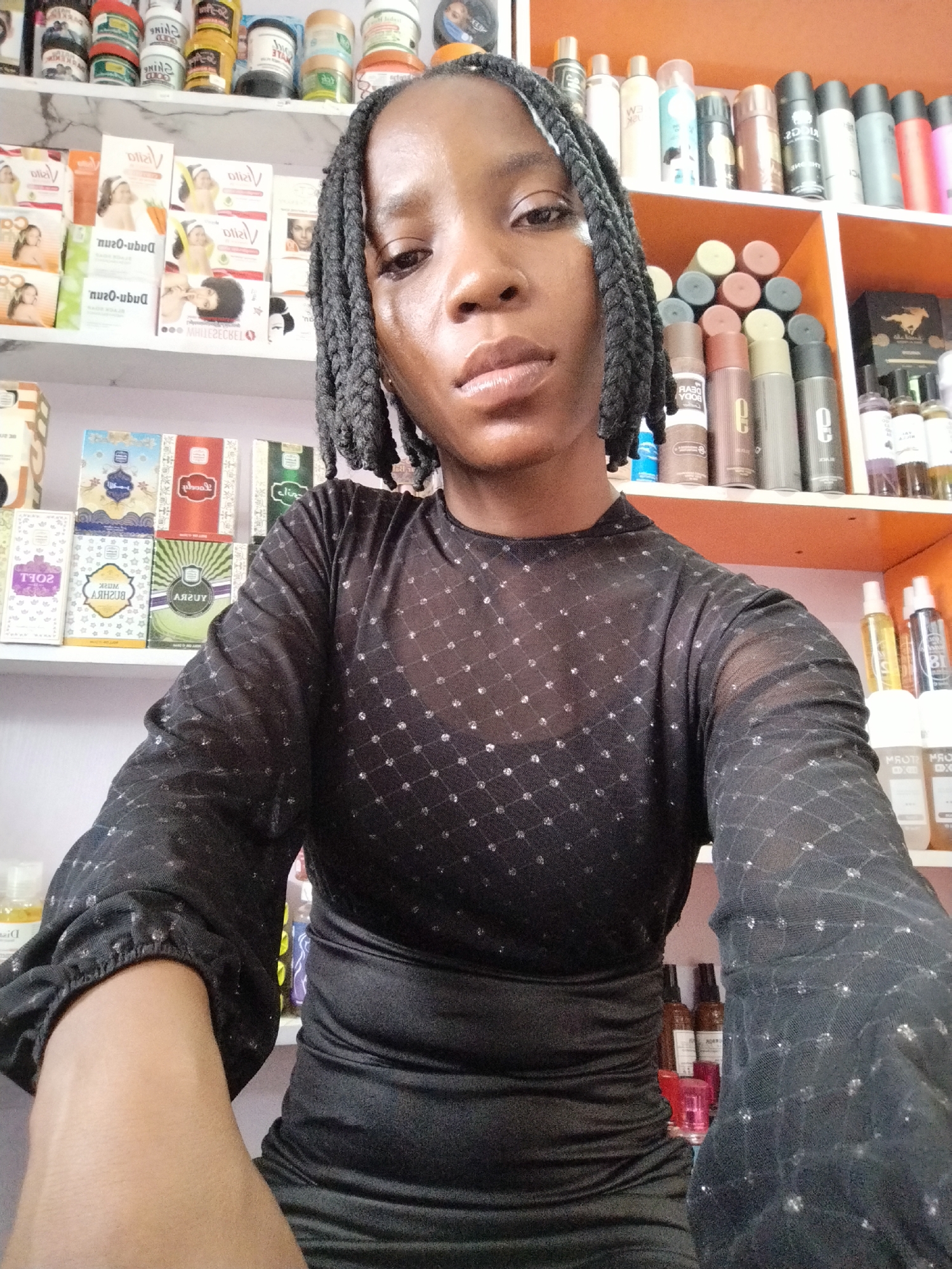 Inside a beauty and fragrance shop in Ugbowo, Nigeria.