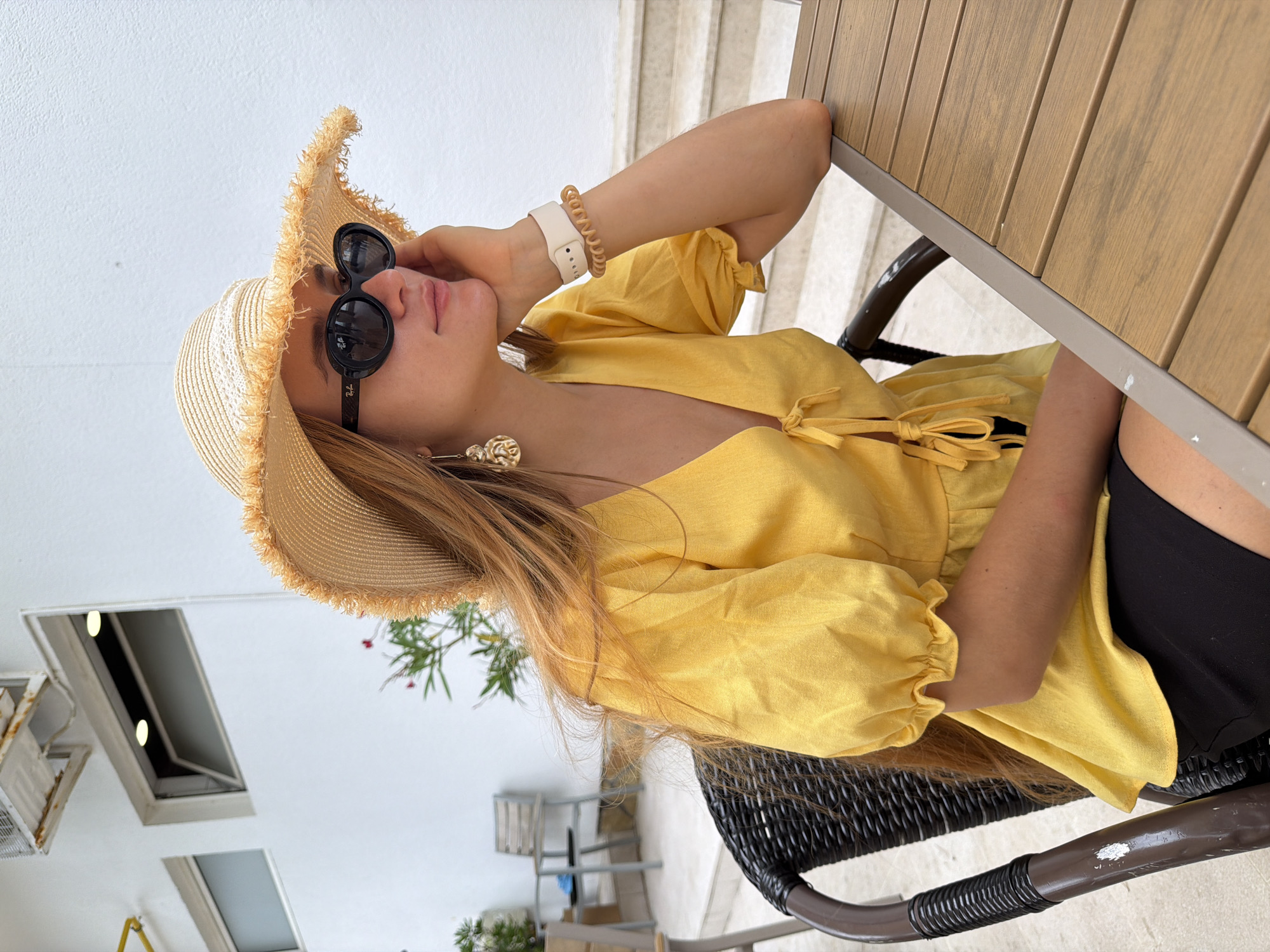 Coffee break at a wooden table in Bar, Montenegro