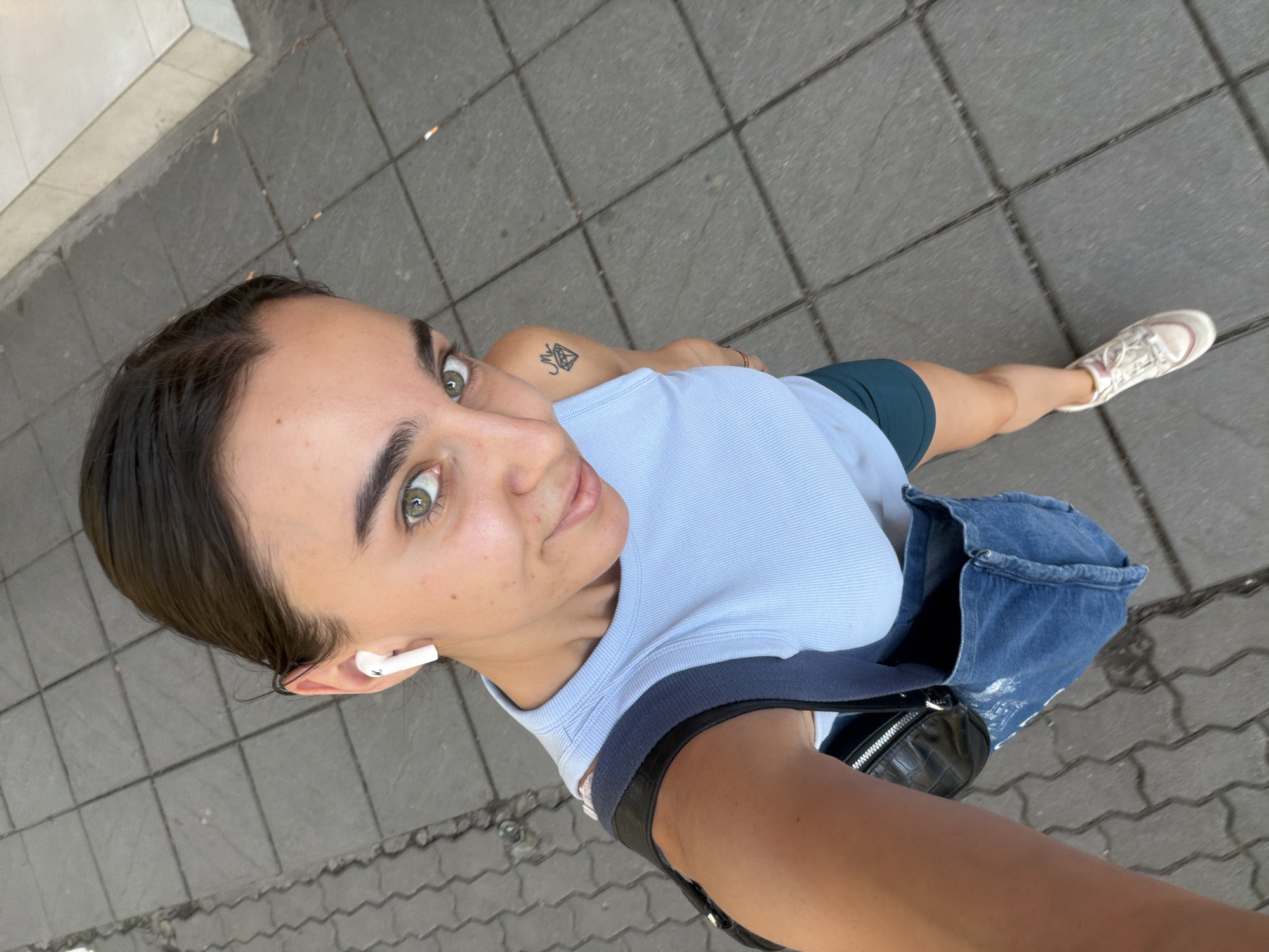 Sidewalk selfie on a sunny day in Sofia, Bulgaria.