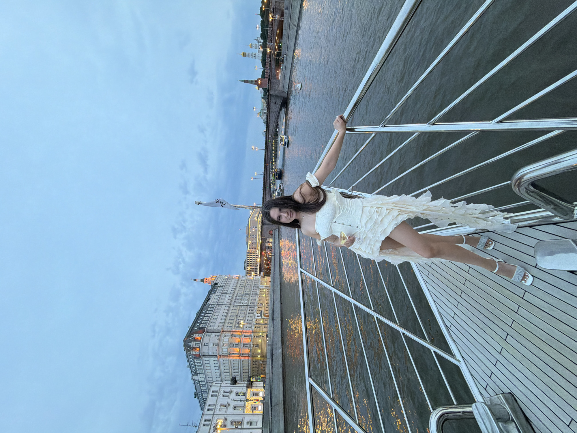 White wine on a yacht deck, Moskva River, Moscow