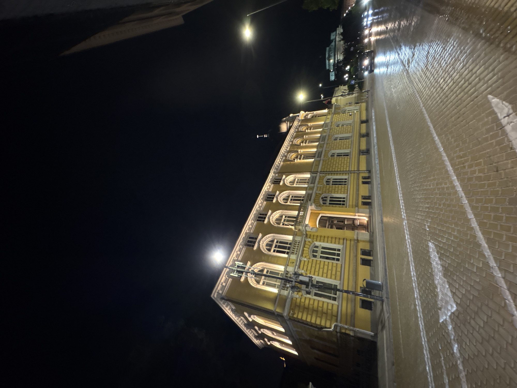 Nighttime architectural documentation captured in Sofia, Bulgaria