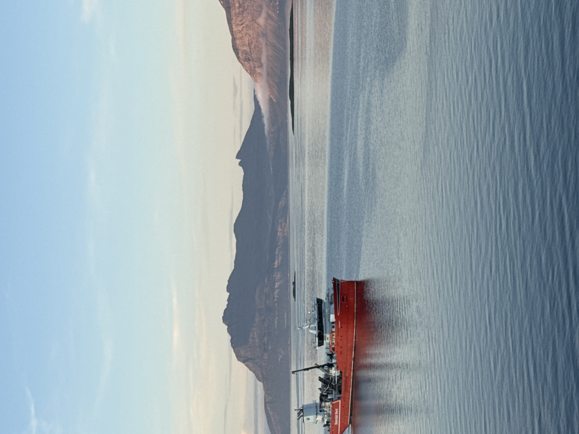 Research vessel Barents Nord cruising calm Norwegian coastal waters