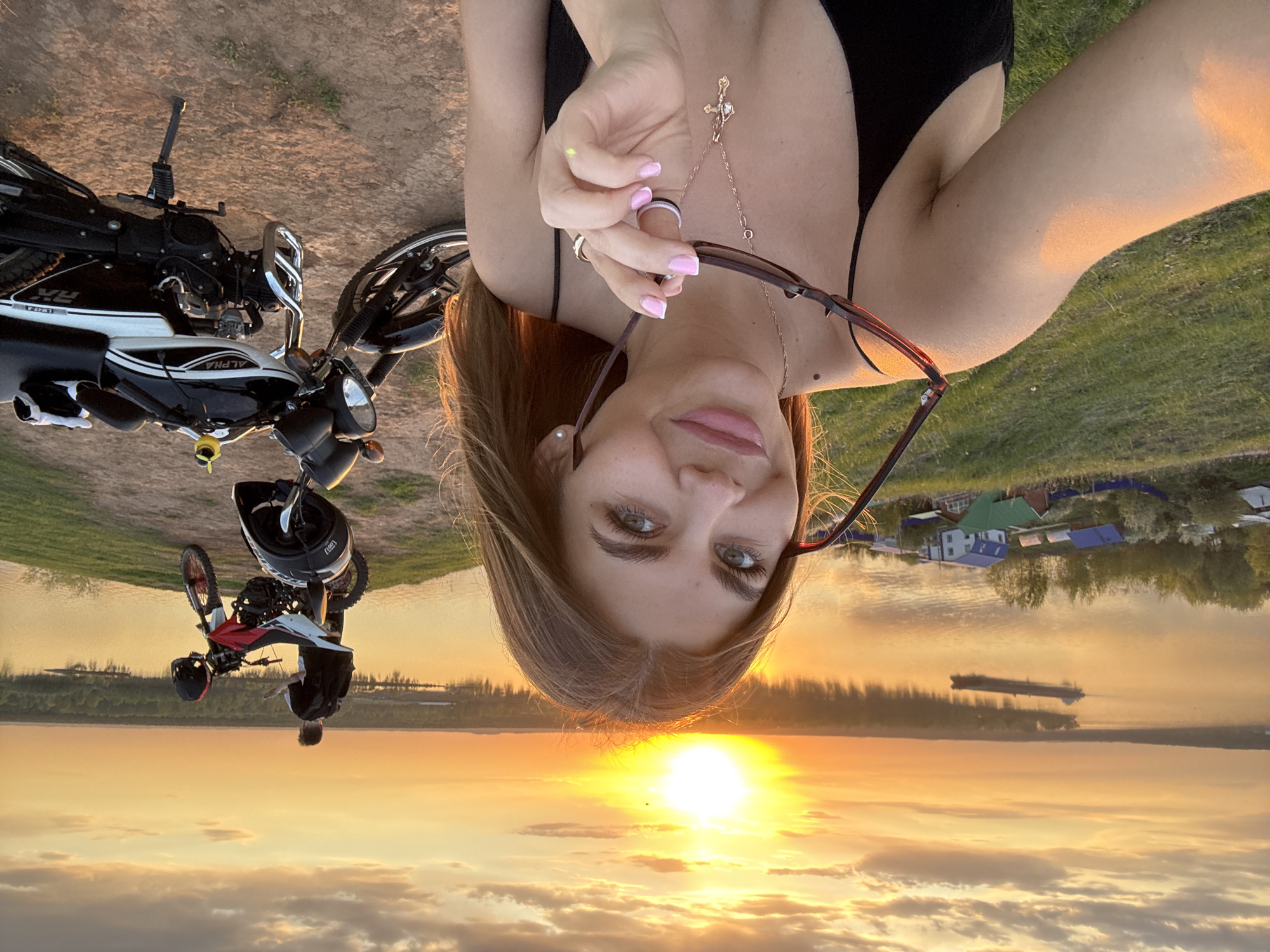 Sunset gathering with motorcycles, selfies captured in Ольховka, Russia