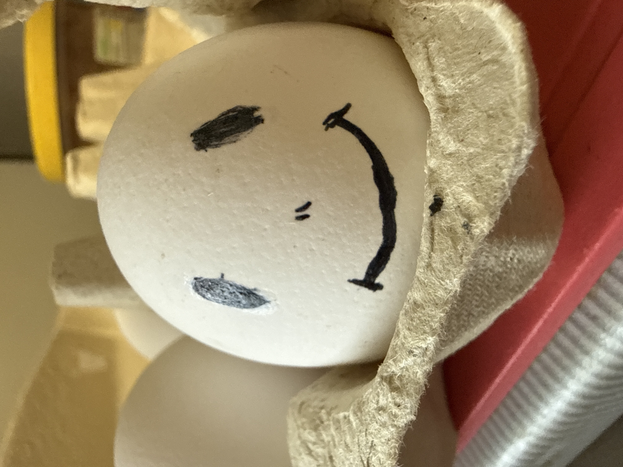 Smiley face egg spotted in Dmitrov carton