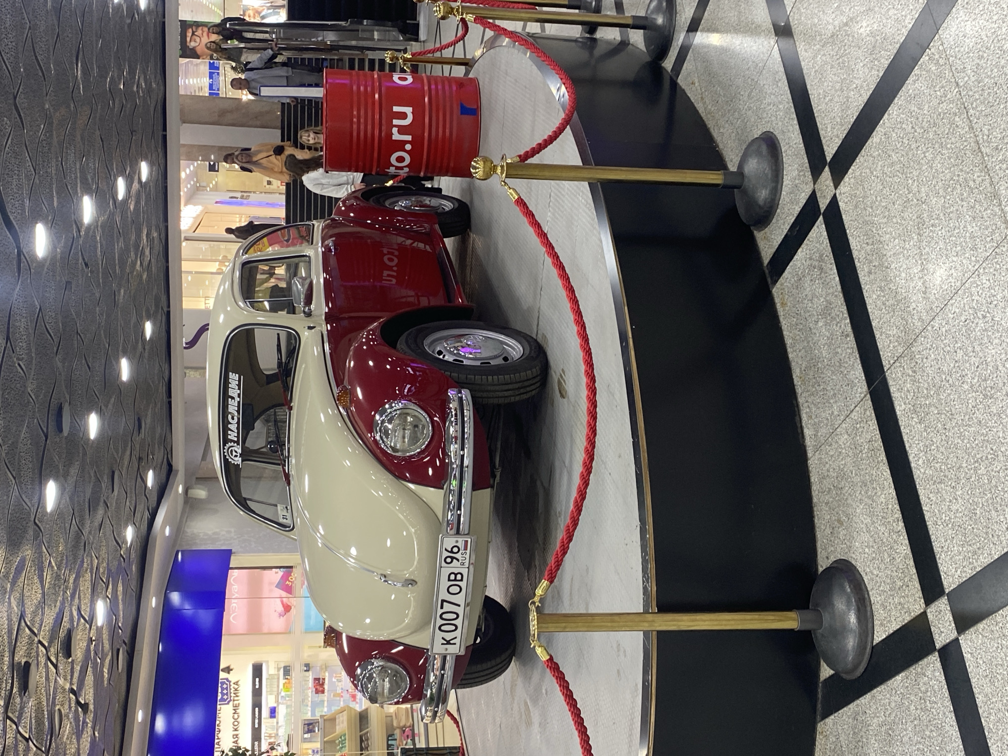 Vintage Volkswagen Beetle displayed at Yekaterinburg shopping center