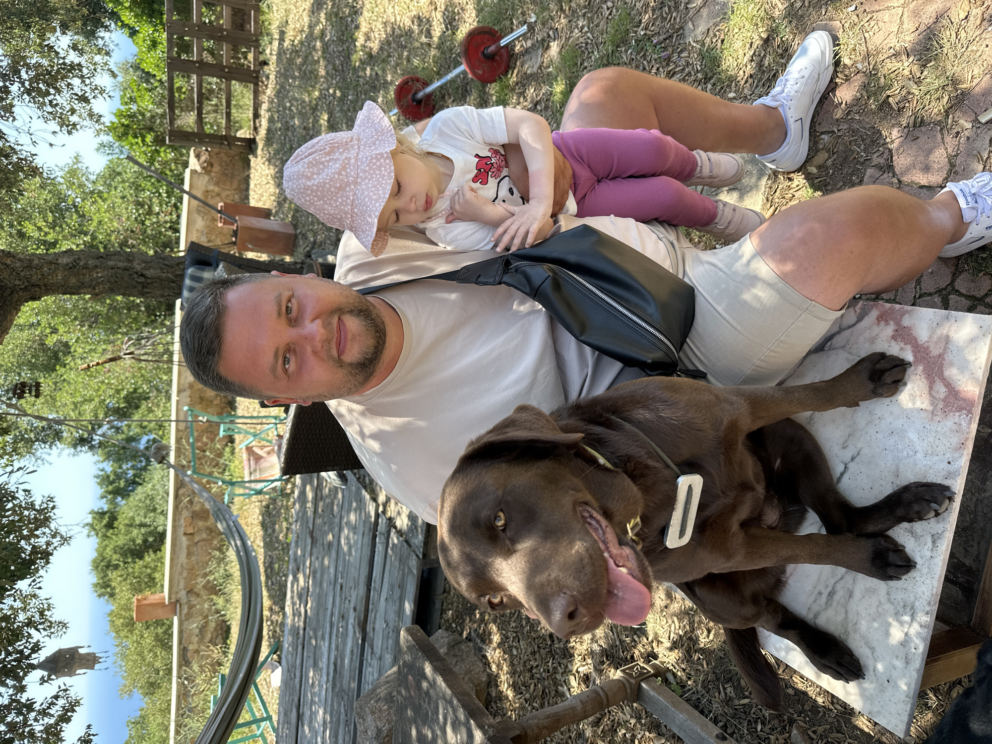 Family weekend gathering with pets documented in Spanish countryside