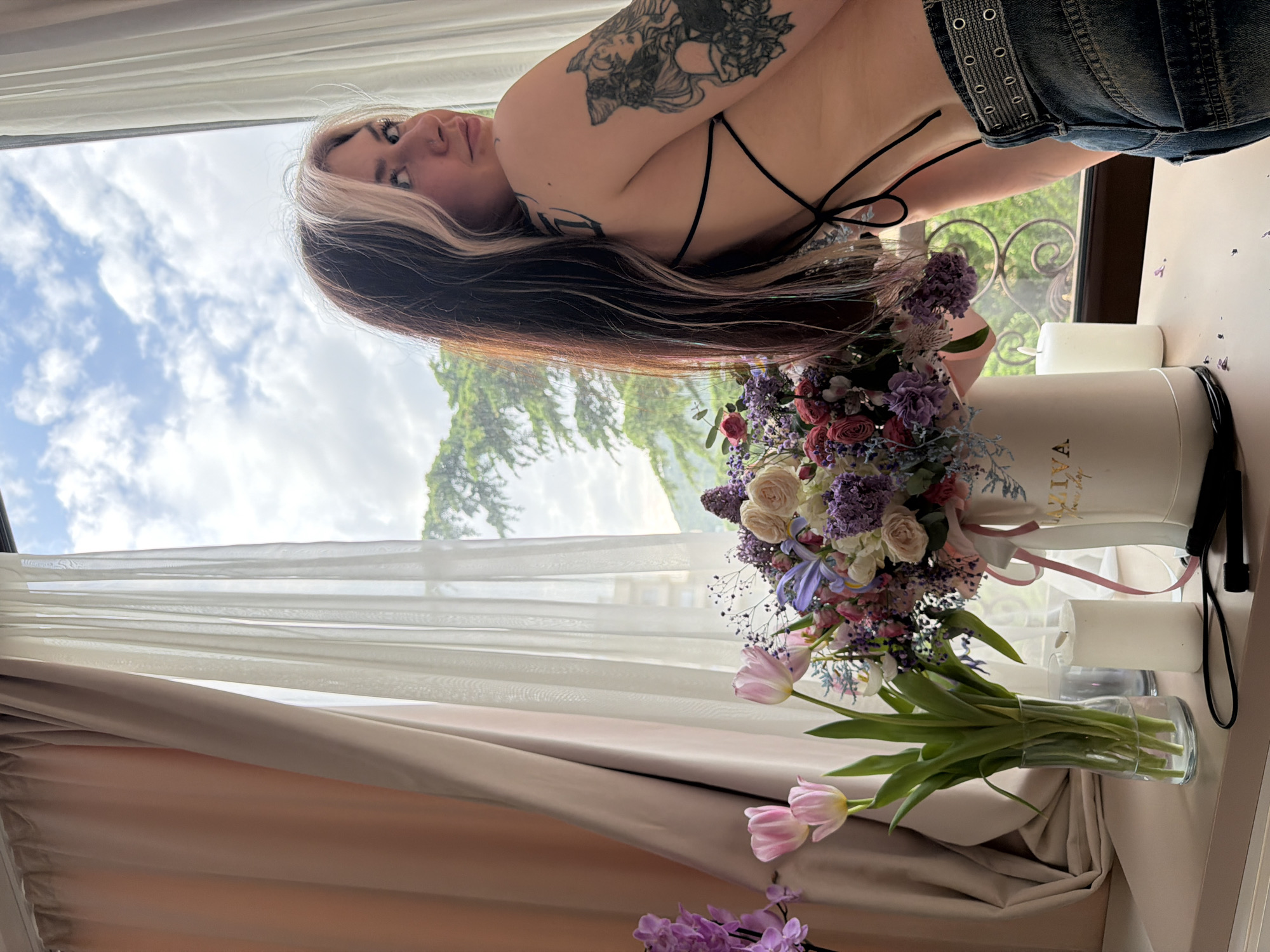 Indoor portrait session with flowers captured in Budva, Montenegro