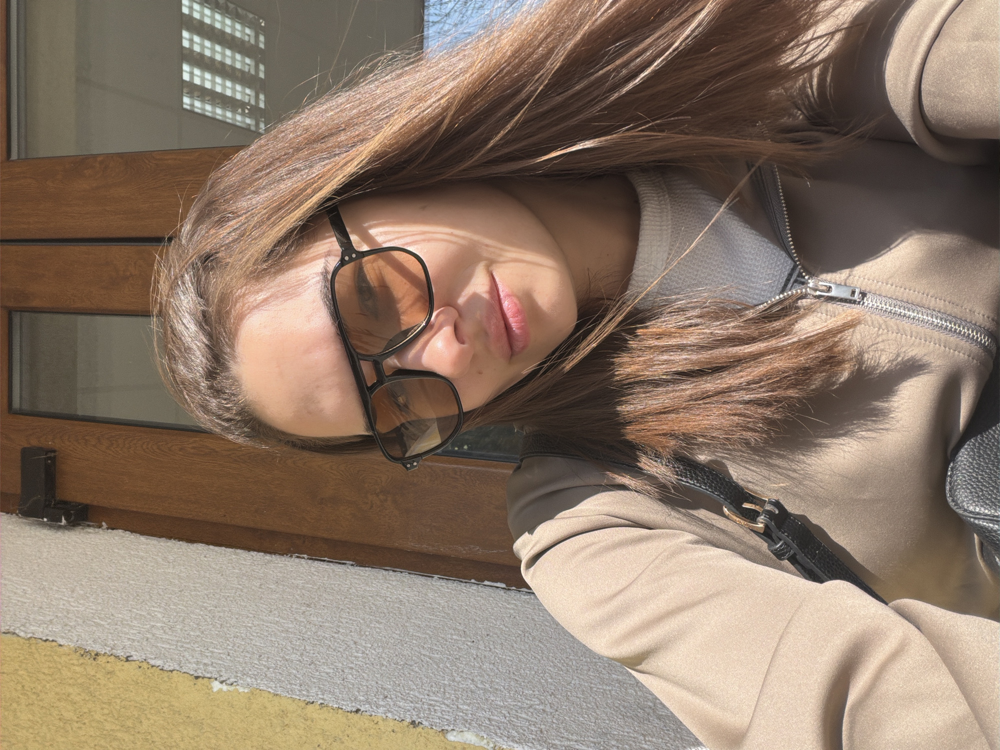 Woman takes selfie in Sofia, Bulgaria