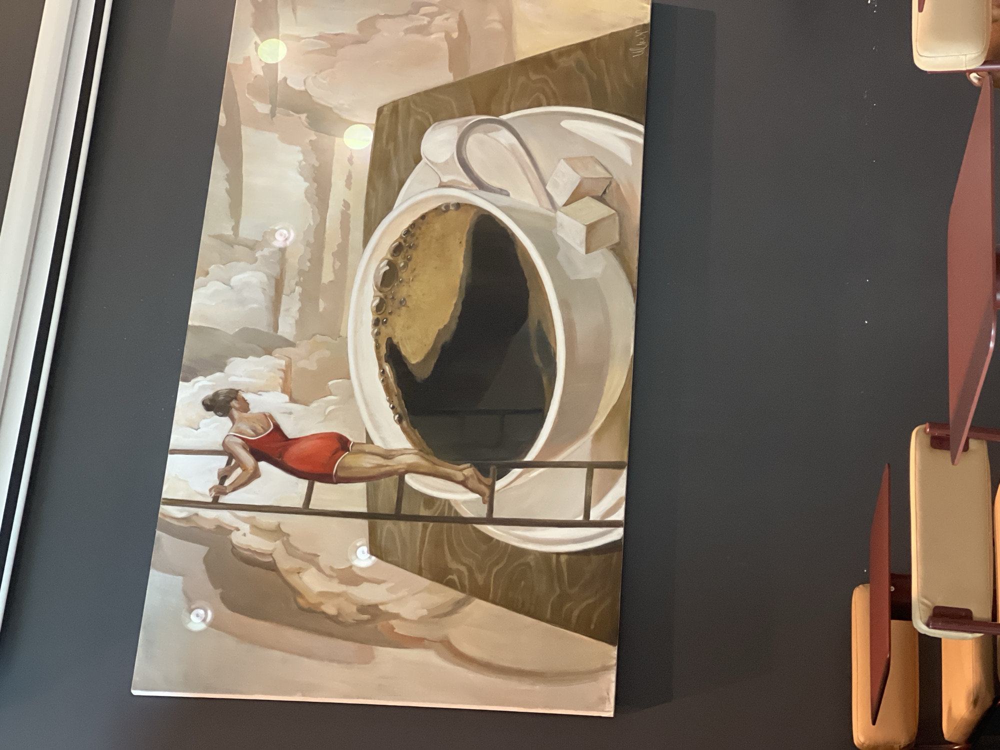Surreal coffee cup artwork observed in Khimki residence