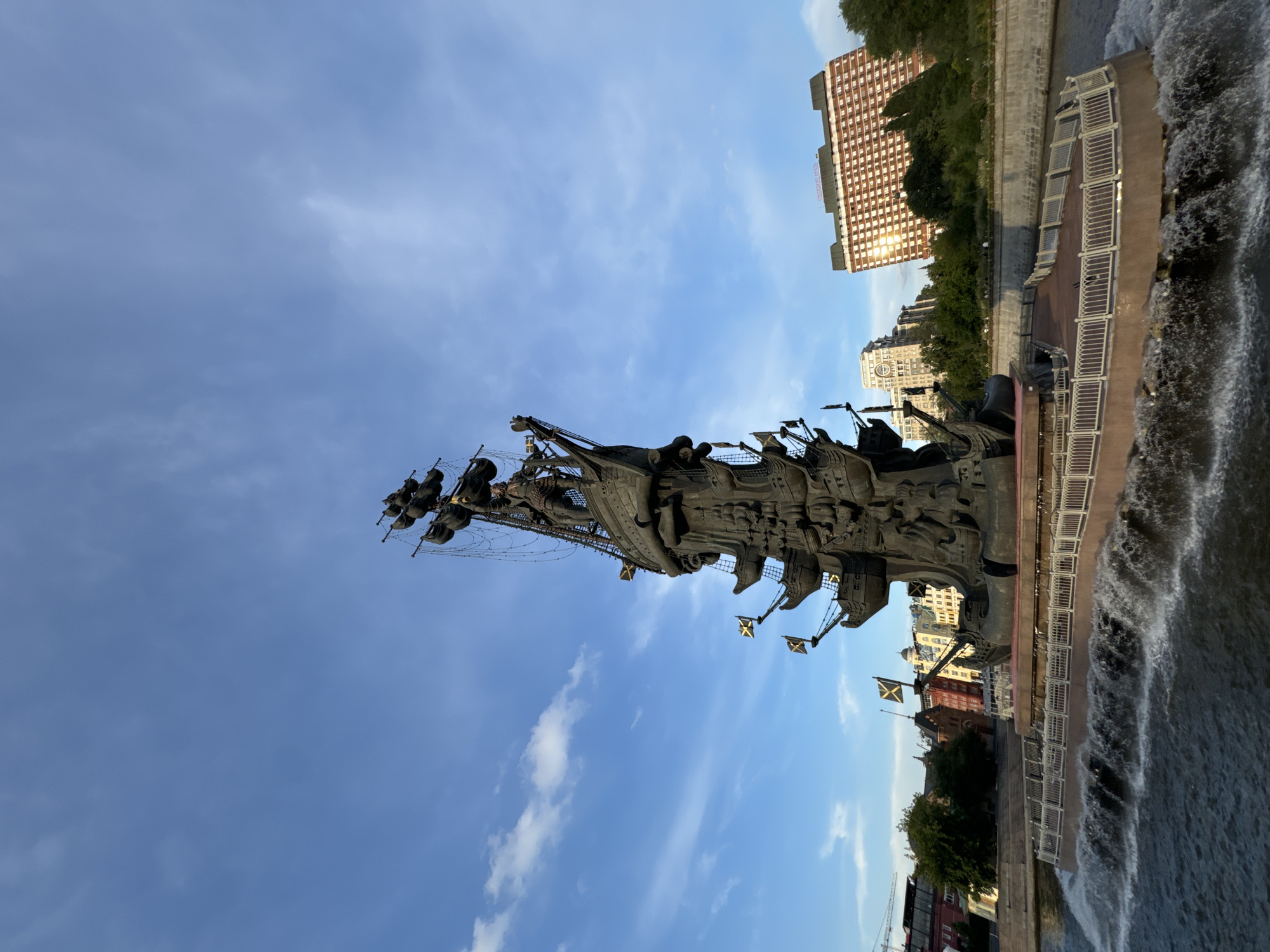 Moscow's towering bronze ship monument, seen up close