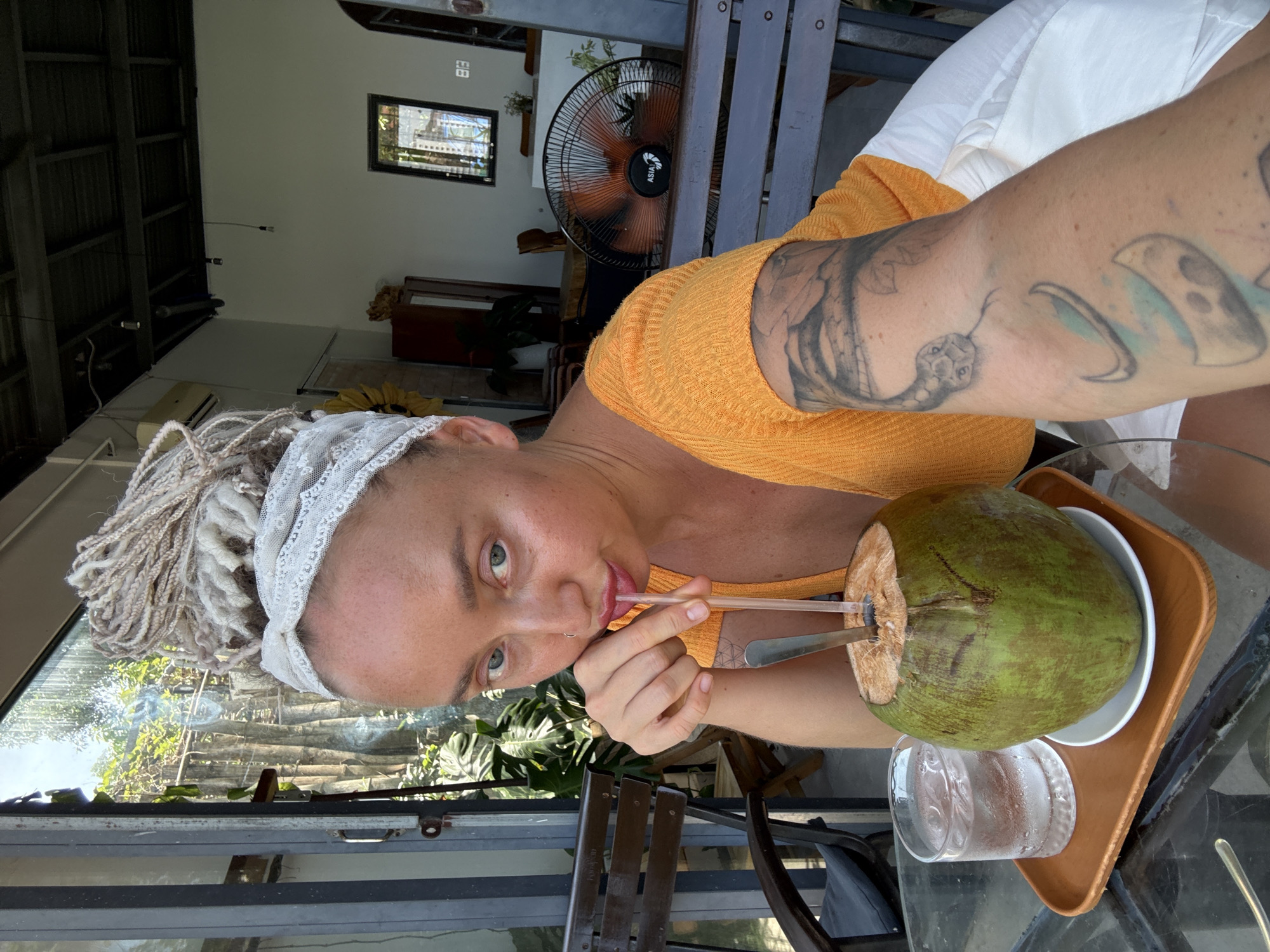 Tropical morning cafe visit in Nha Trang, Vietnam
