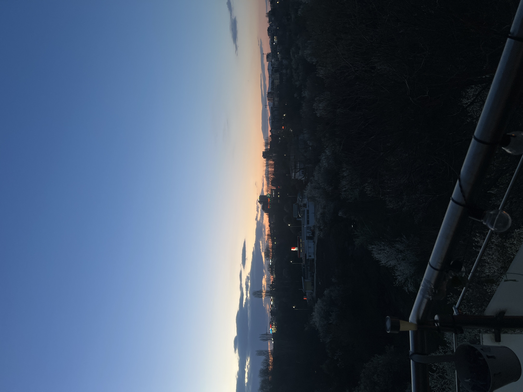 Dawn cityscape photographed from balcony in Sofia, Bulgaria