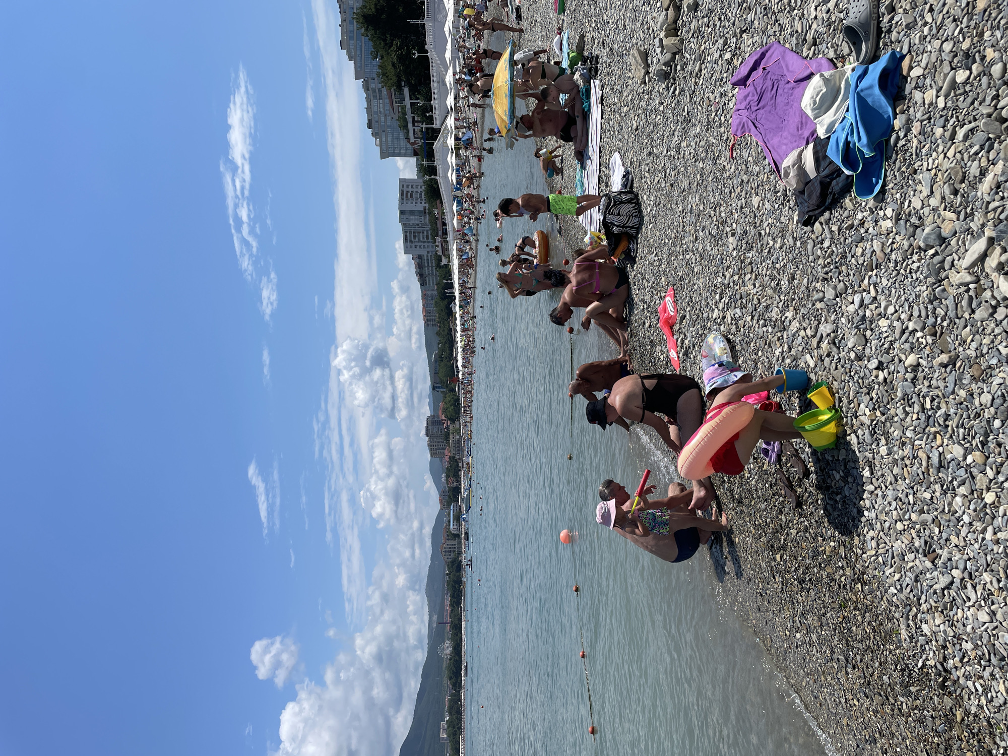 Crowded Black Sea beach day in Gelendzhik, Russia