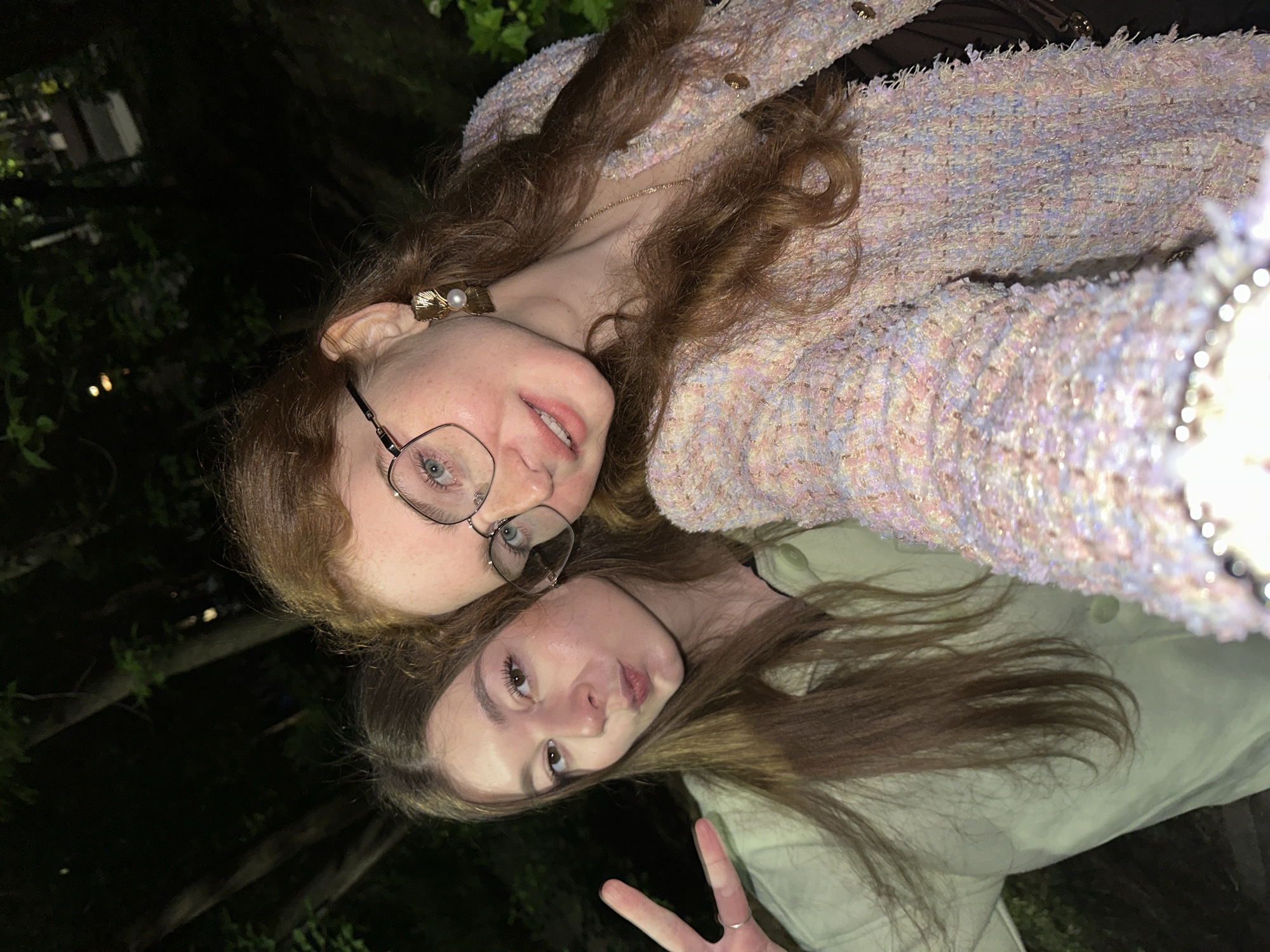 Two friends document evening park visit in Kazan