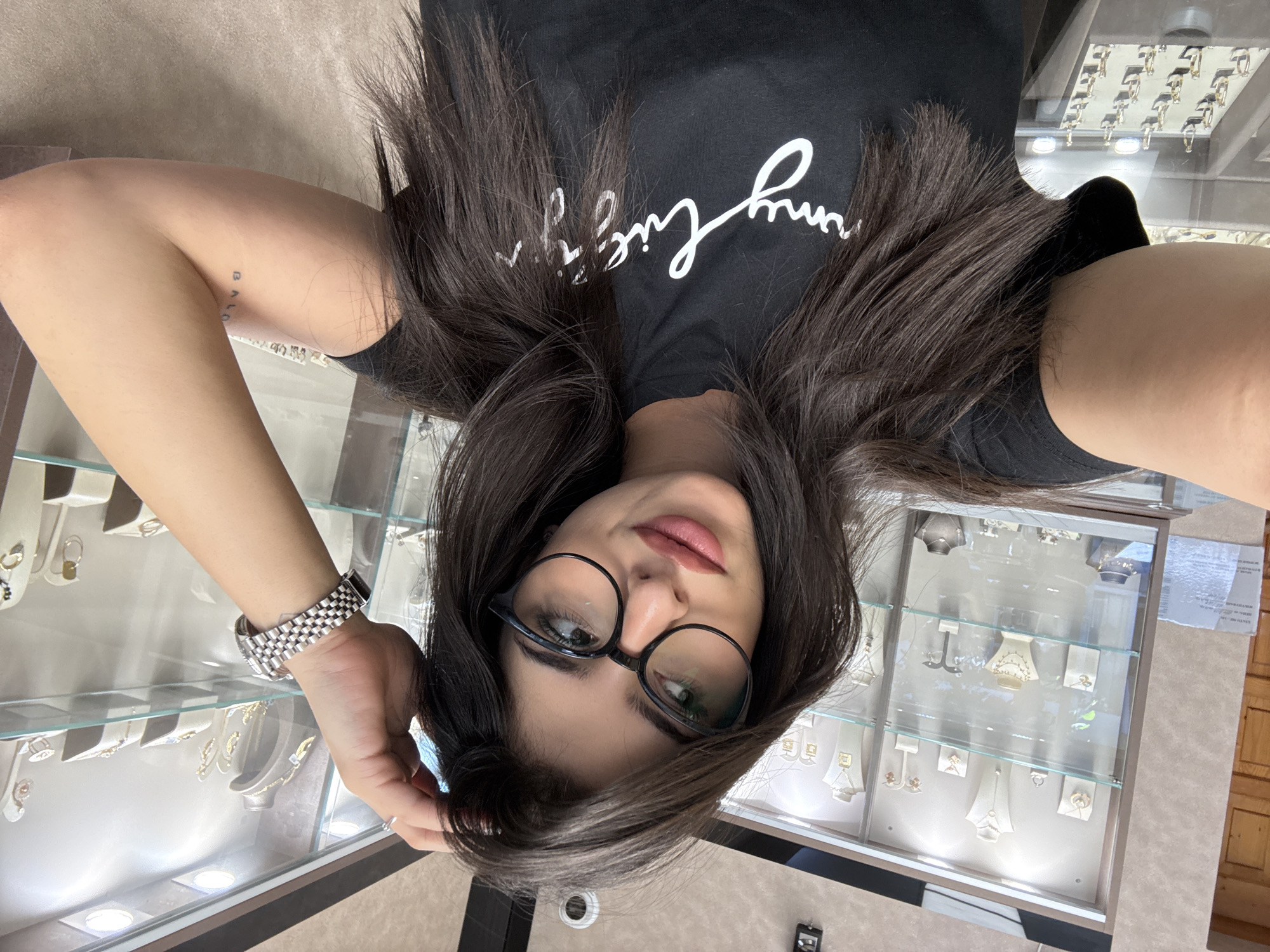 Woman takes selfies in jewelry store in Burgas