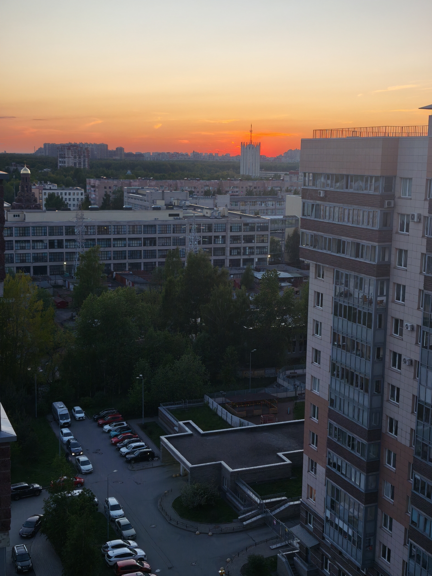 Vivid sunset illuminates Saint Petersburg residential districts