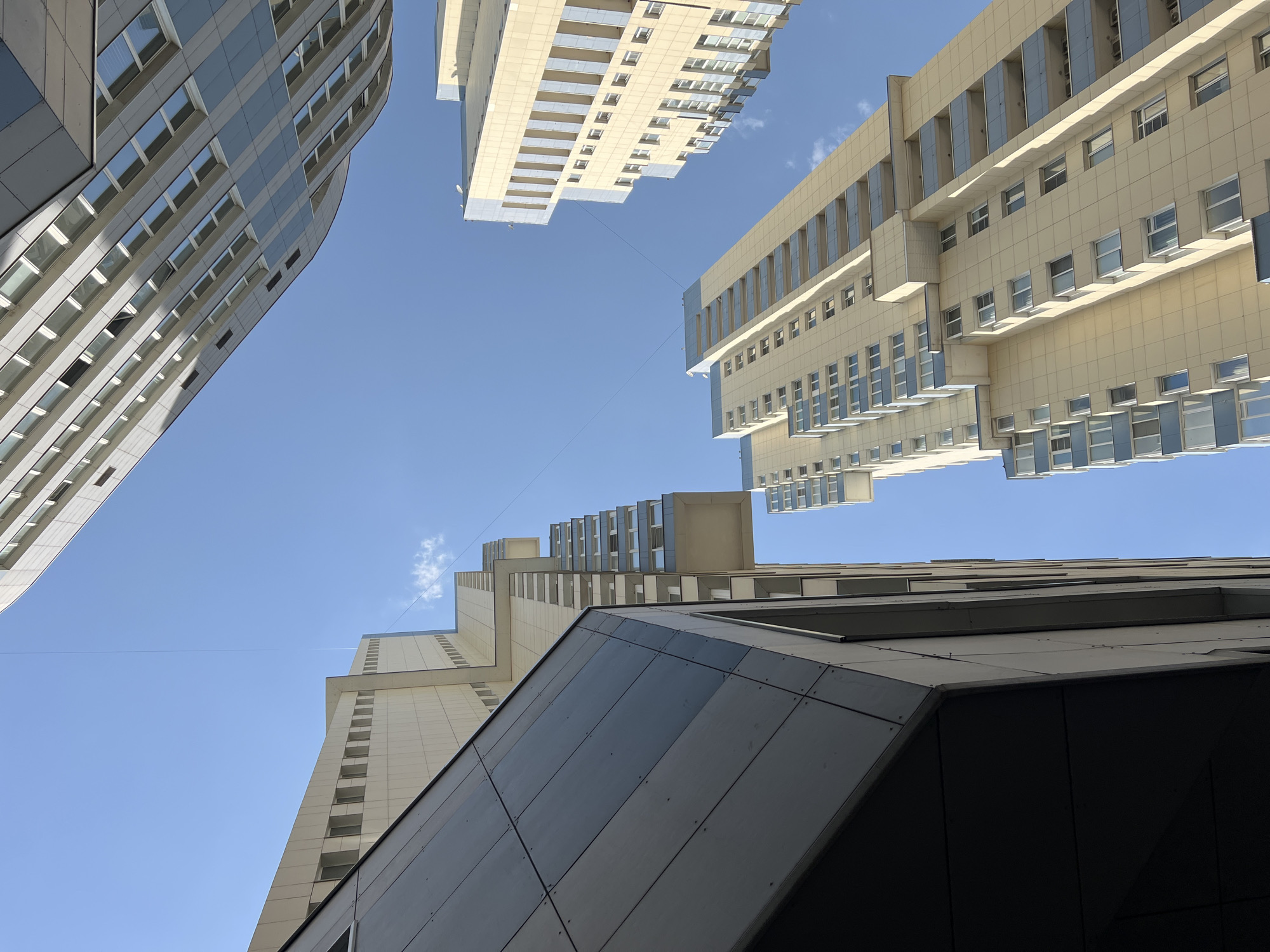 Clear skies over modern Moscow buildings captured by witness