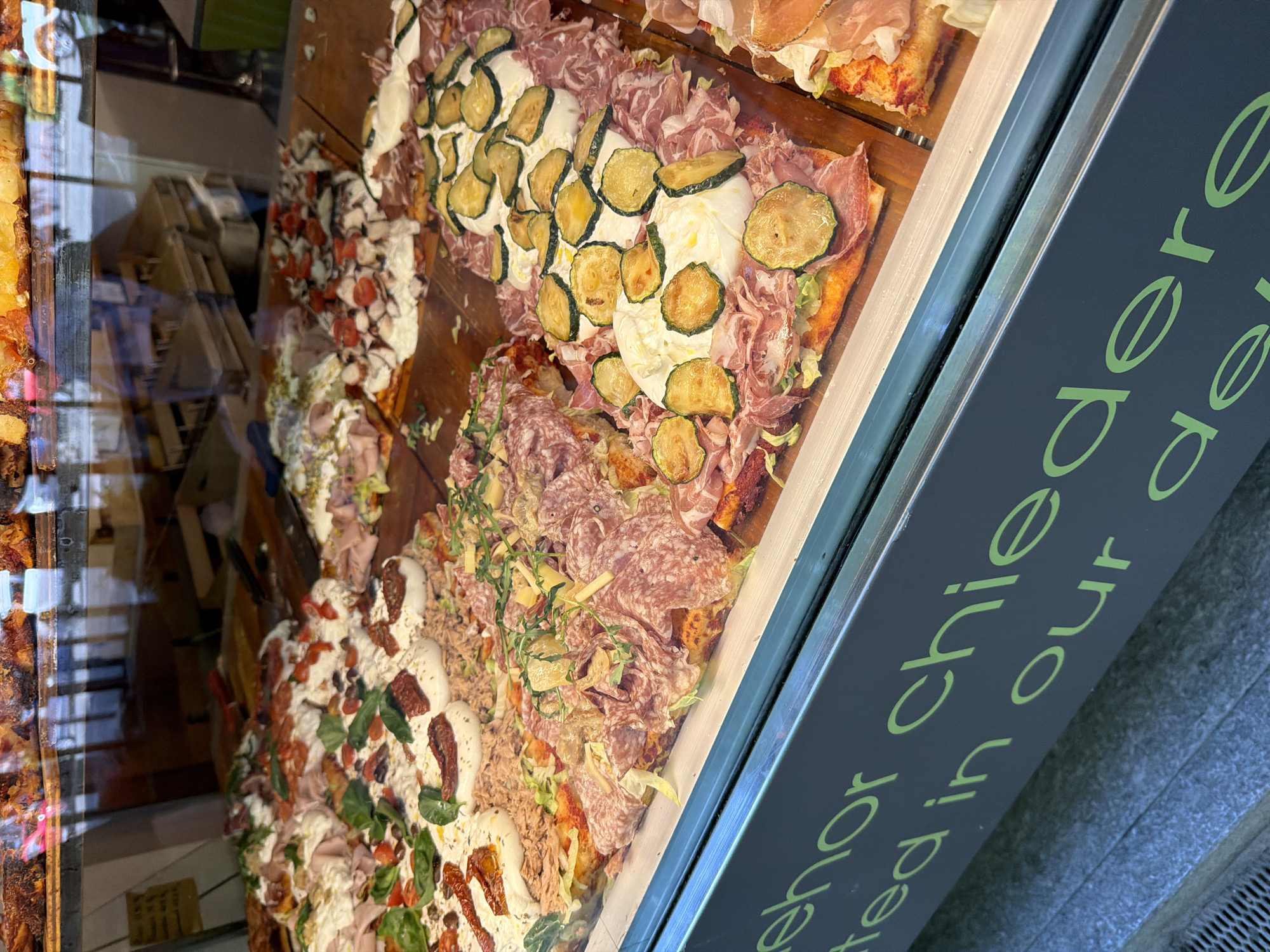 Pizza display case observed in Bergamo, Italy