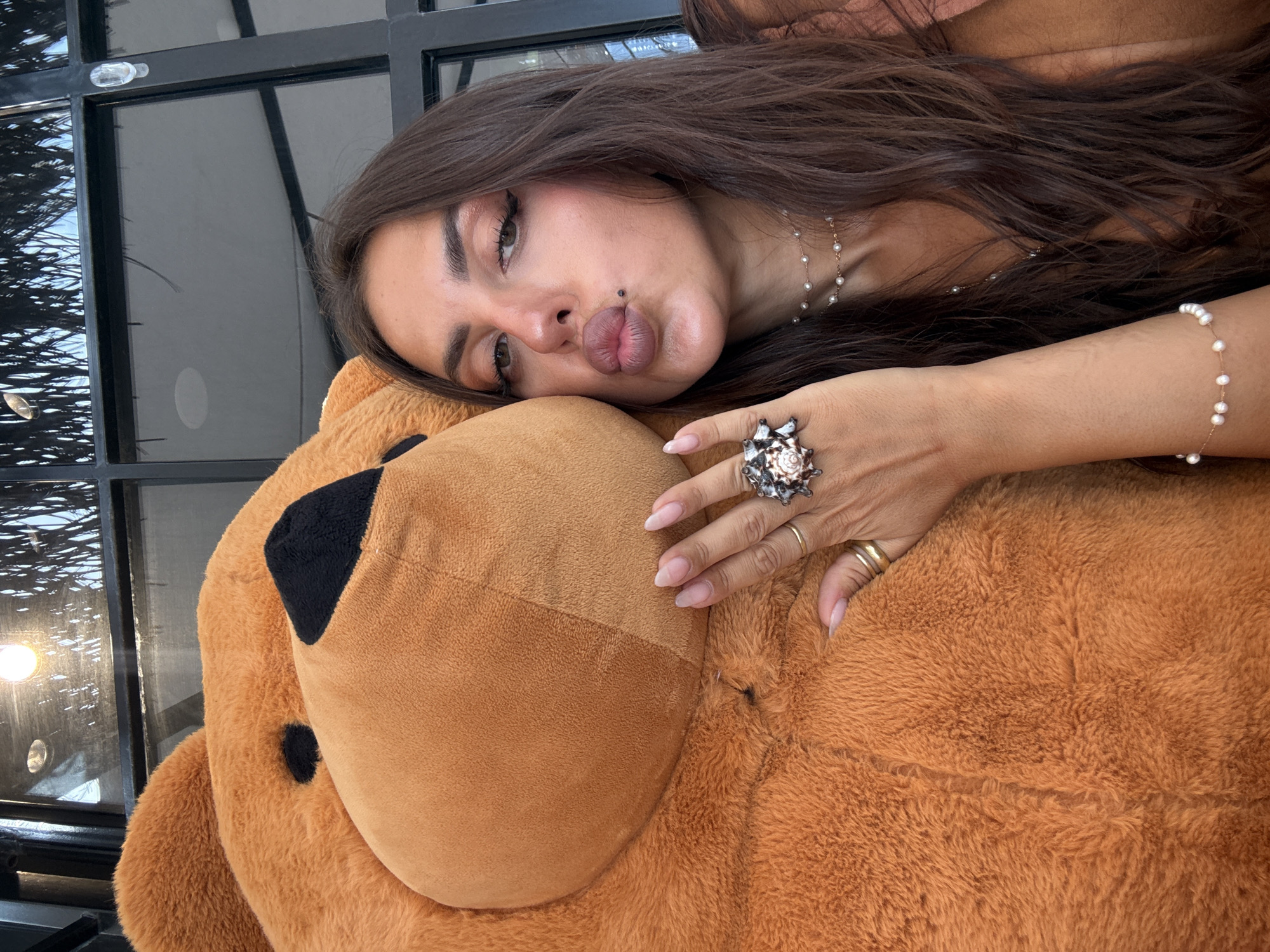 Café afternoon in Fethiye with a giant orange teddy bear