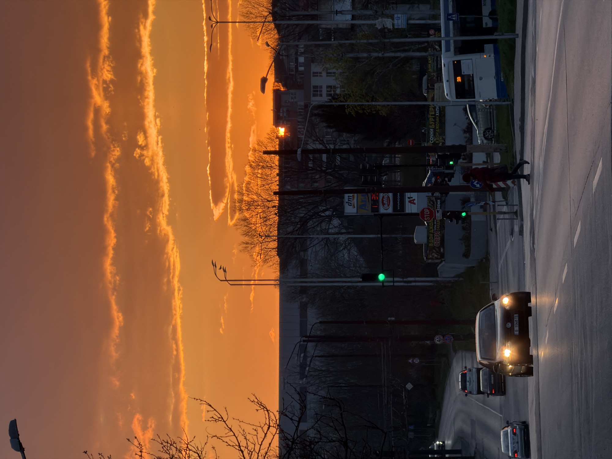 Sunset street scene documented in Varna, Bulgaria