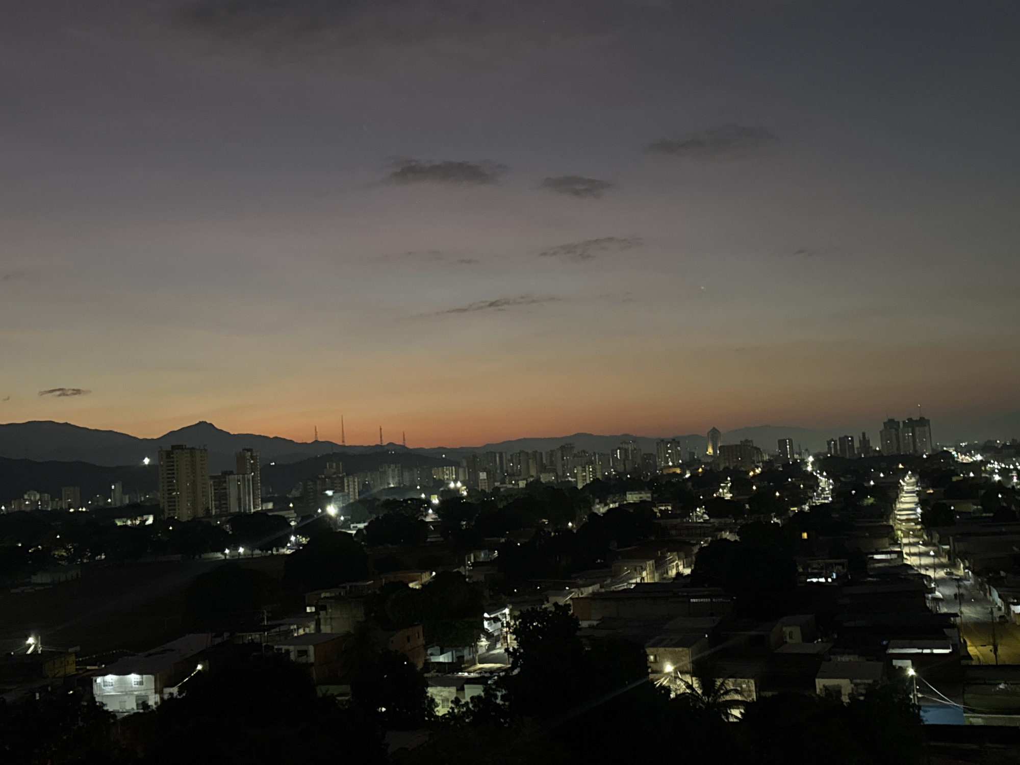Twilight cityscape captured in Maracay, Venezuela