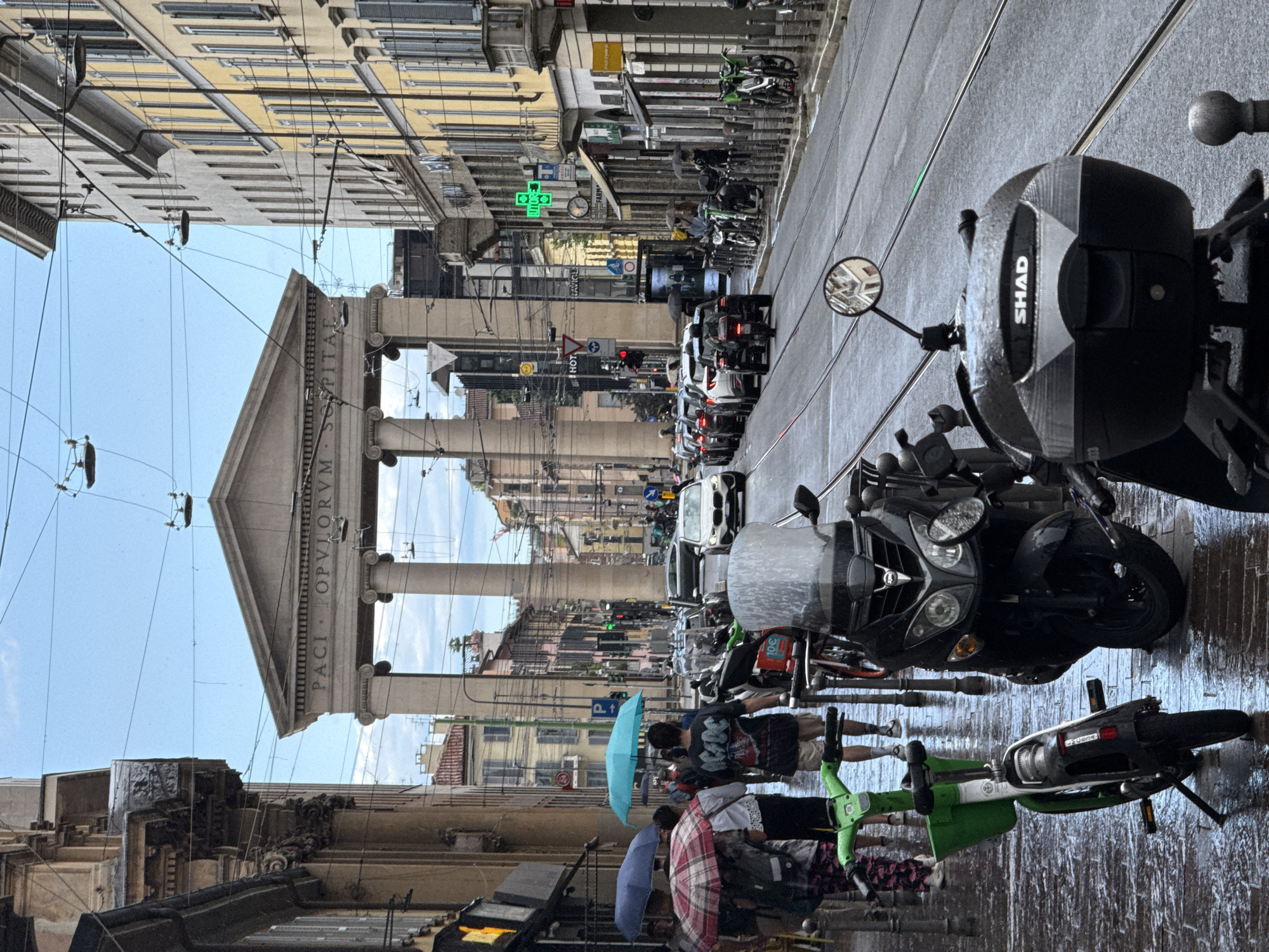 Rainy afternoon street life documented in central Milan