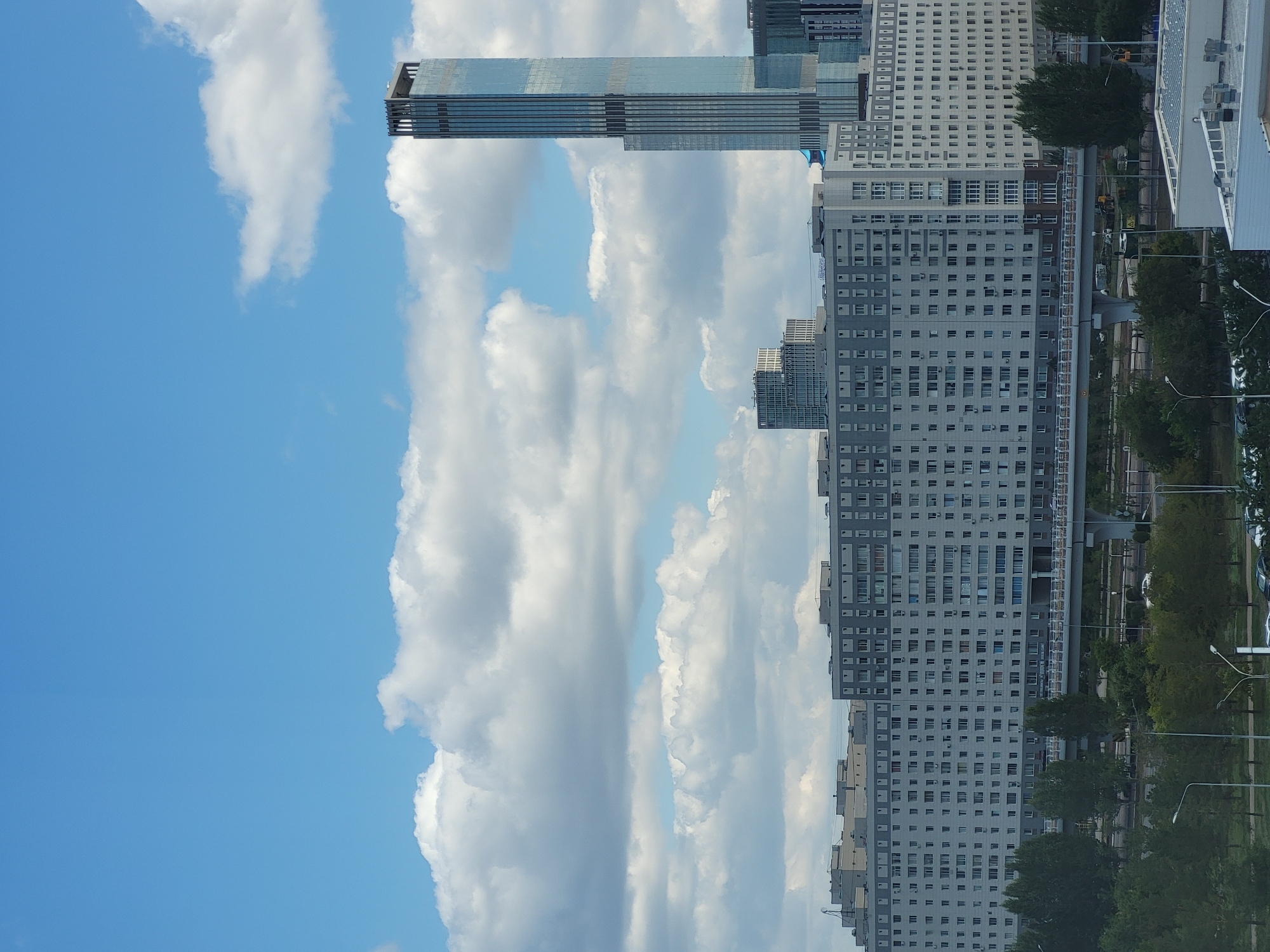 Astana street level and interior architecture on a clear morning