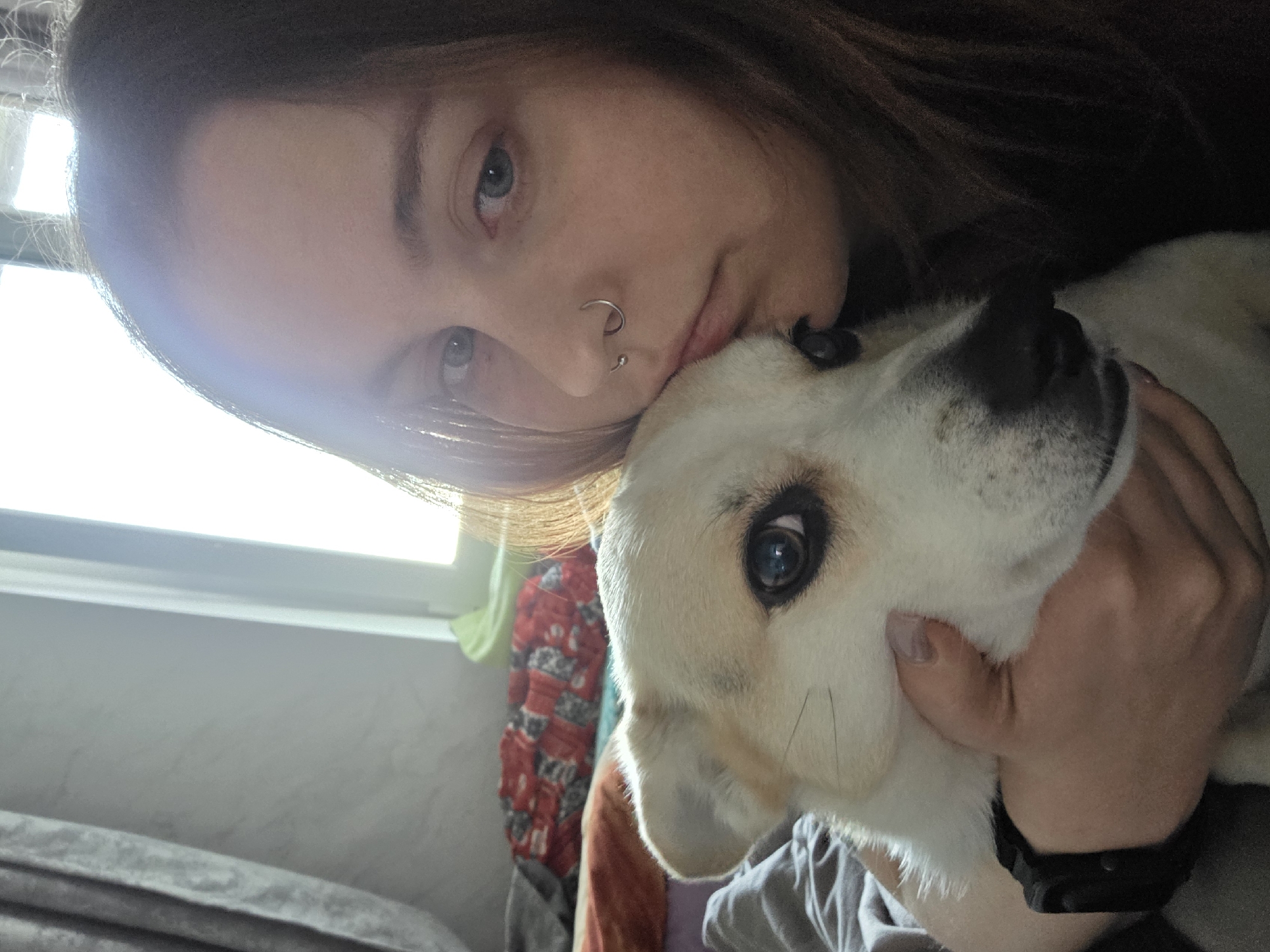 Woman and corgi share quiet afternoon moments on bed