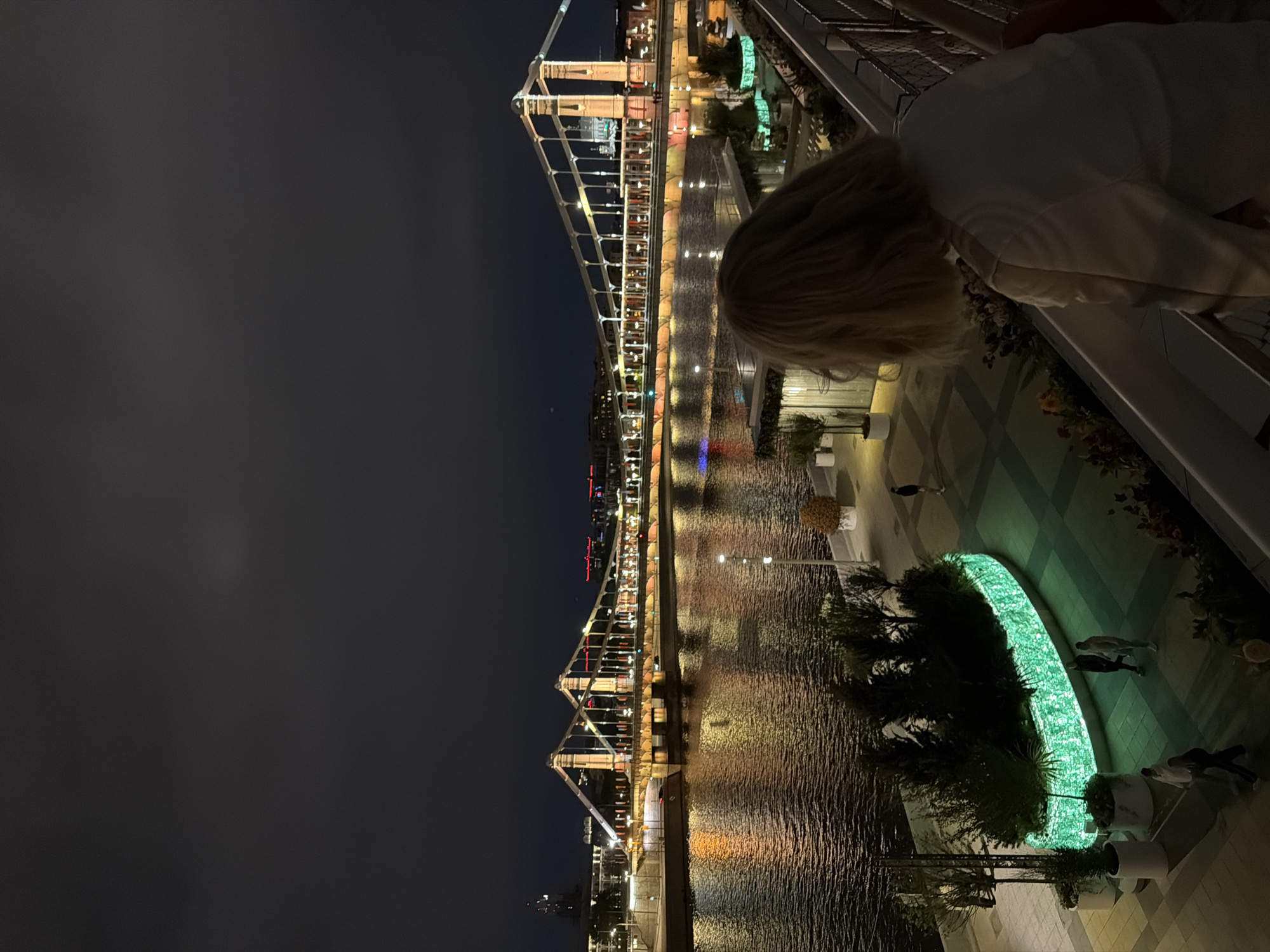 Illuminated bridge photographed at night in Moscow
