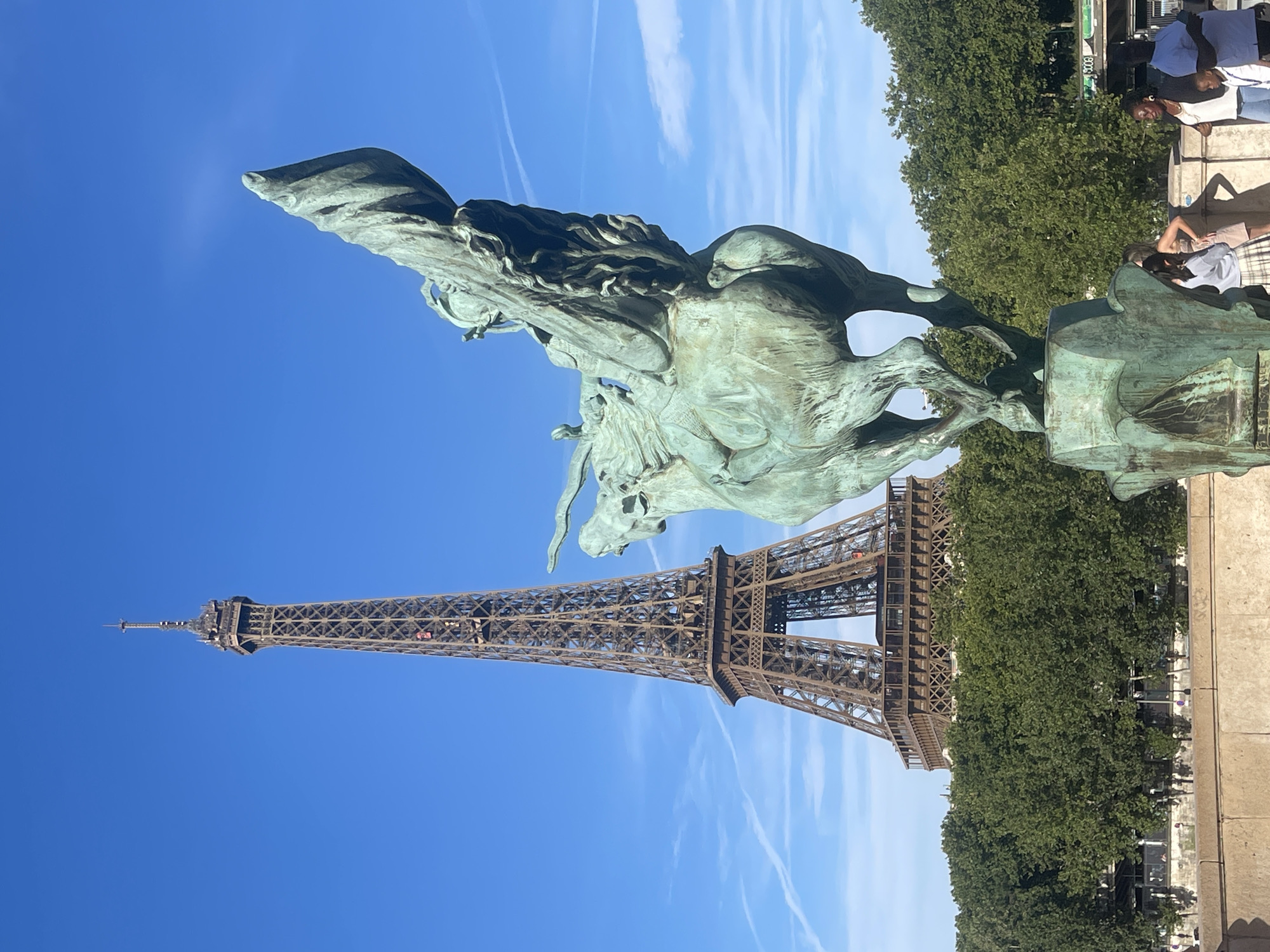 Eiffel Tower on a clear July afternoon, multiple perspectives