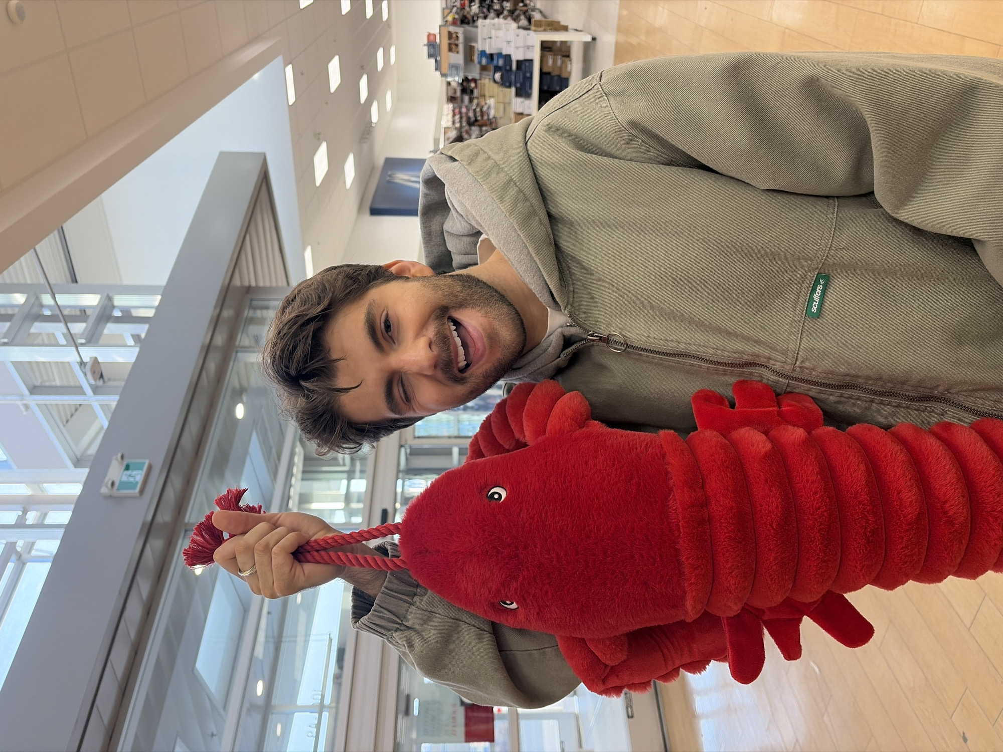 Person carries red plush lobster around Montreal, takes selfies
