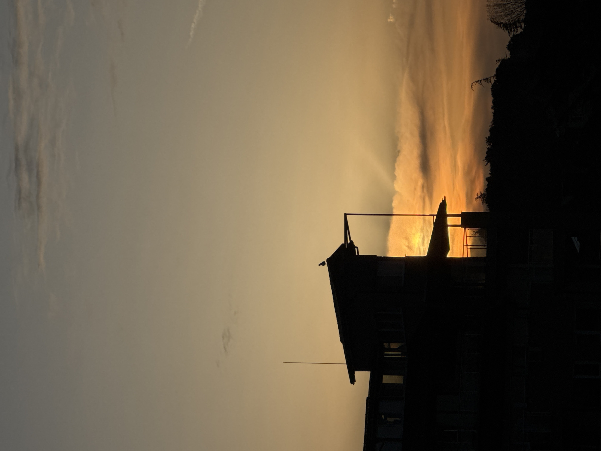 Sunset silhouettes building in Tsarevo, Bulgaria