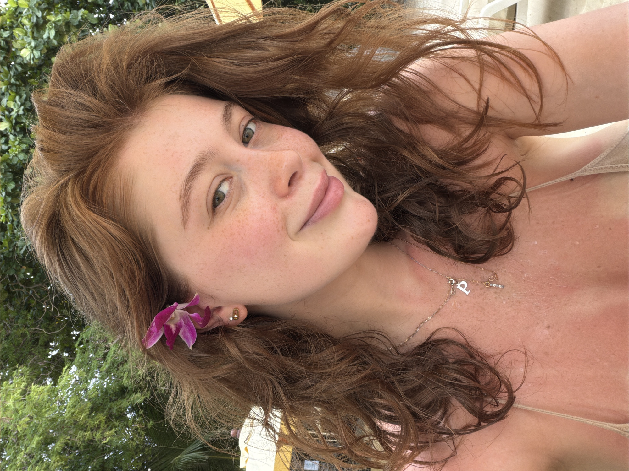 Selfie with orchid and greenery at Ao Cho, Thailand