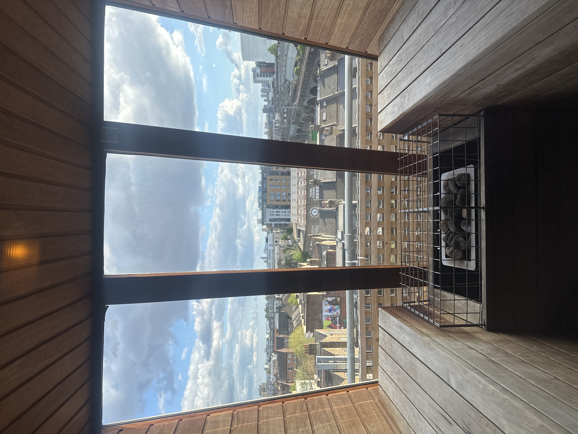 Sauna interior view captured in London on sunny afternoon
