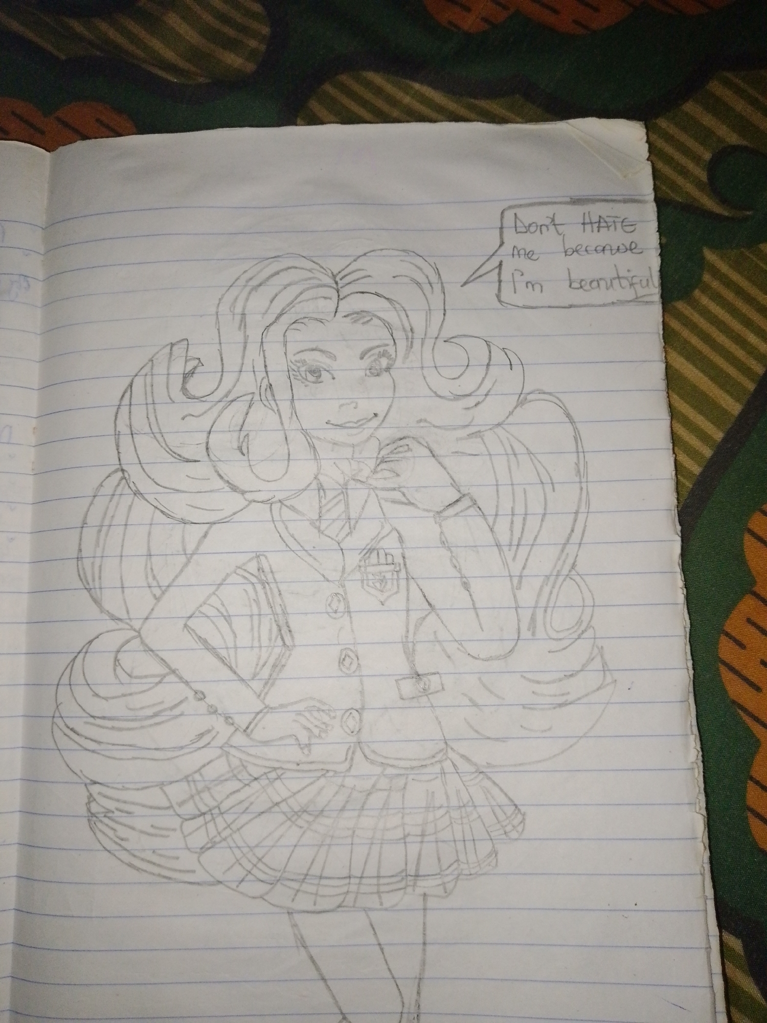 Student uniform sketch captured on notebook paper