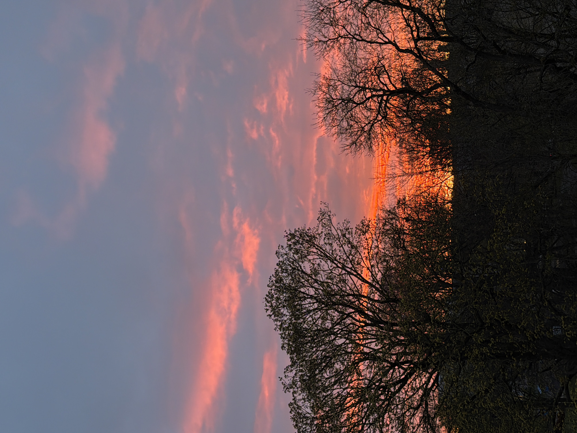 Sunset displays pink clouds over Riga, Latvia
